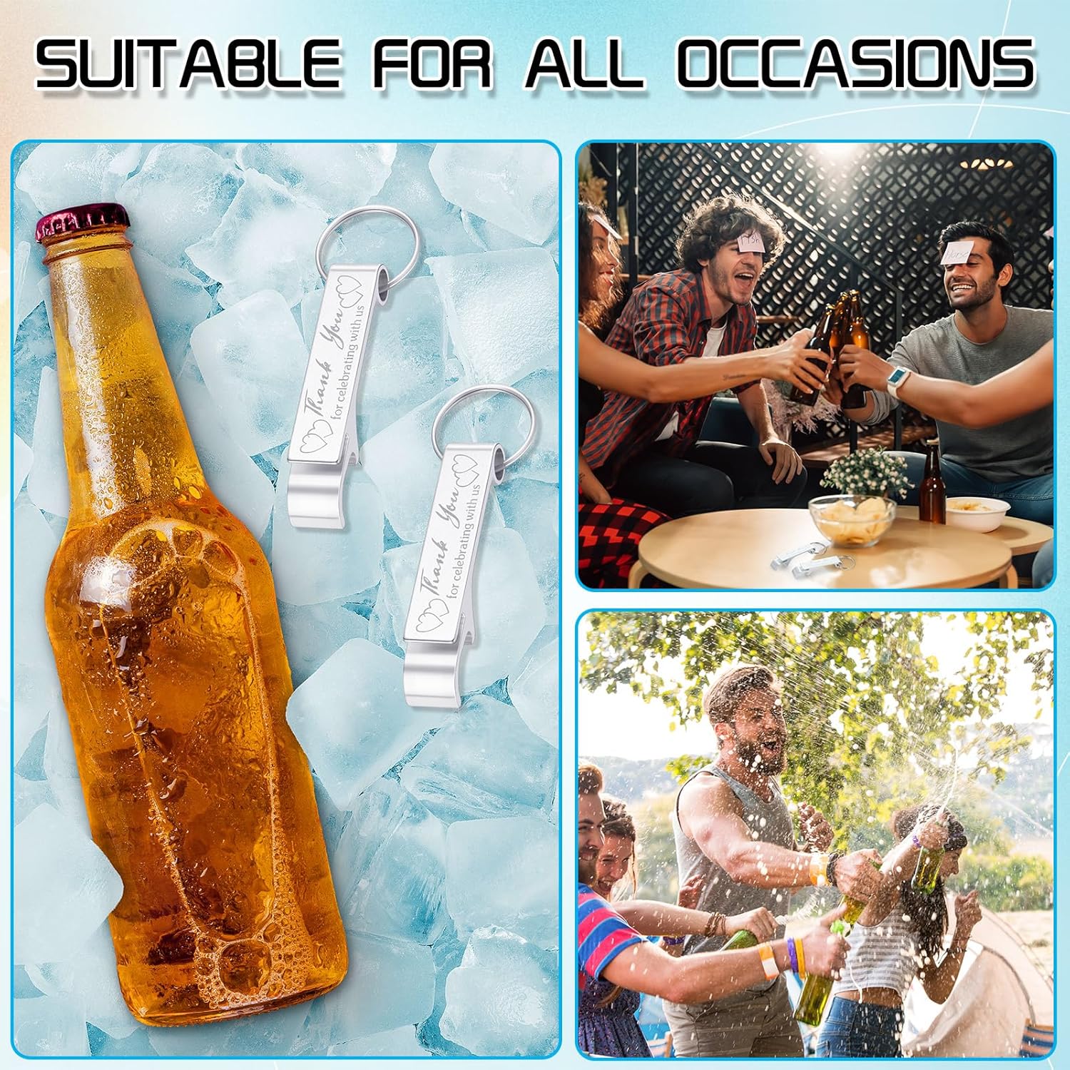 Dandat 100 Pcs Silver Bottle Opener Keychain Wedding Favors