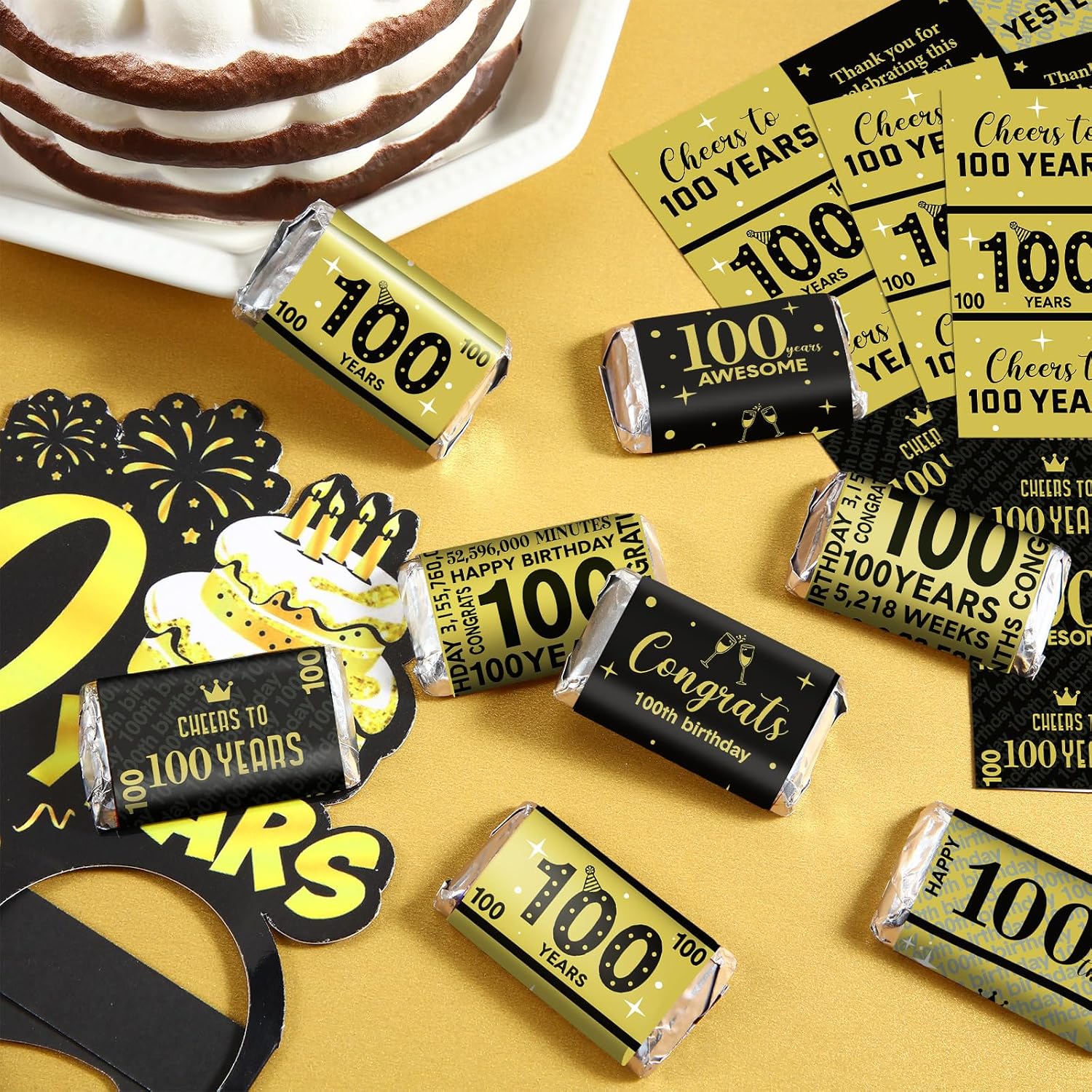 Tenare 90 Pcs 100th Birthday Black and Gold Stickers