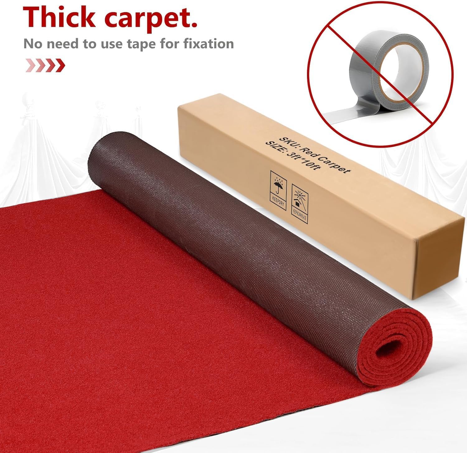 3ft x 10ft Thick Red Carpet Runner for Events