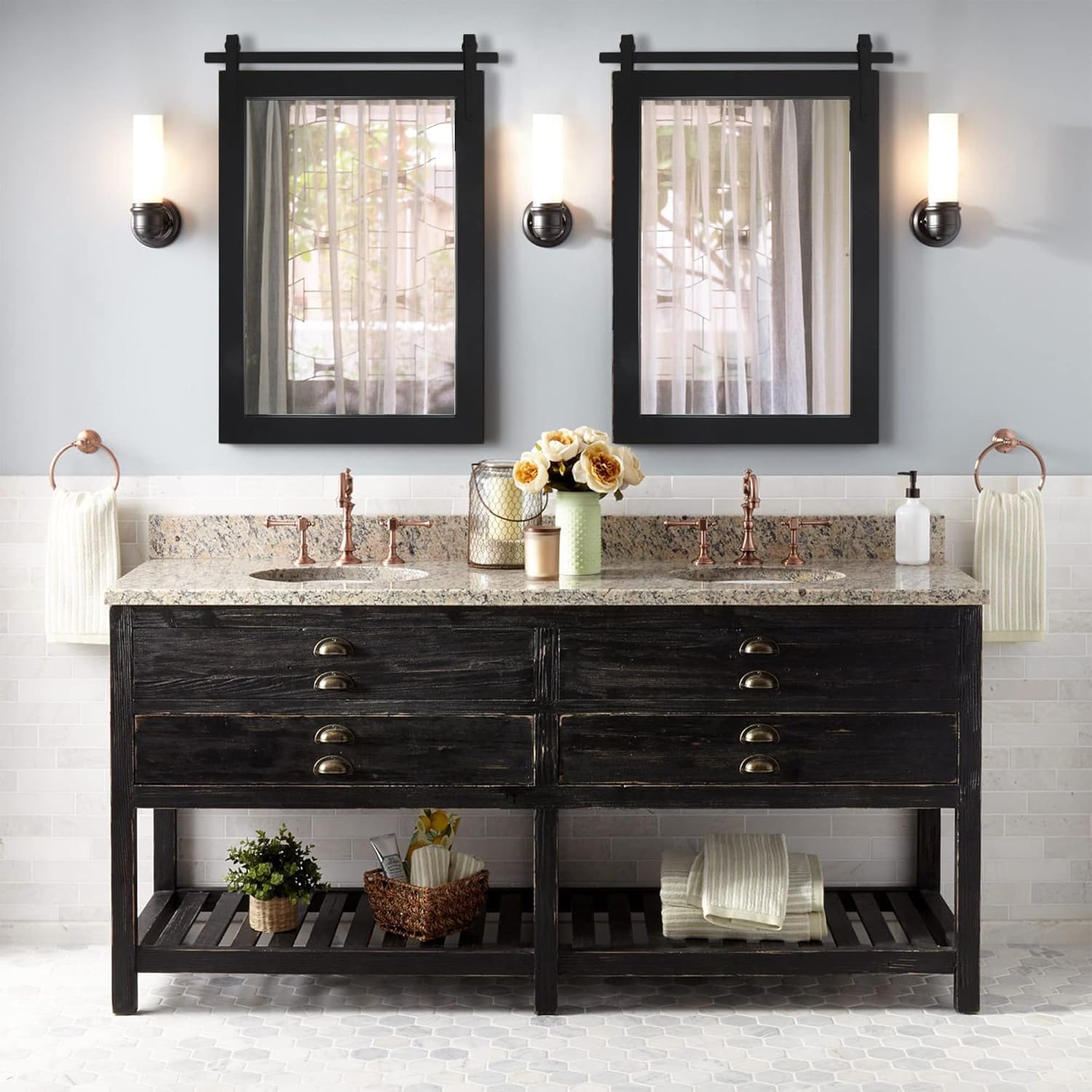 Black Farmhouse Mirror Wall Mount 18x26 Inch