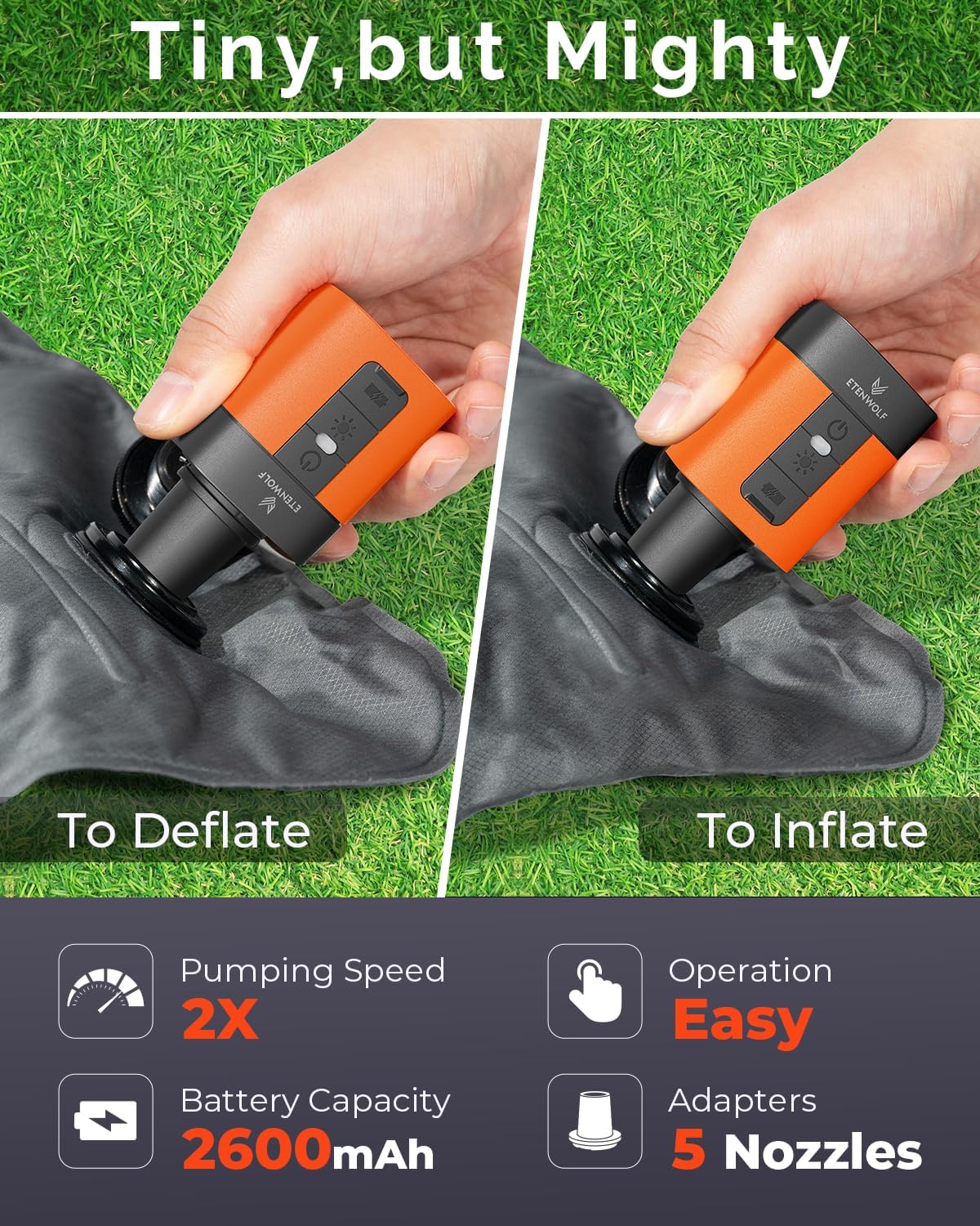 ETENWOLF Air 3 Air Pump with Camping Light and 2600 mAh Battery