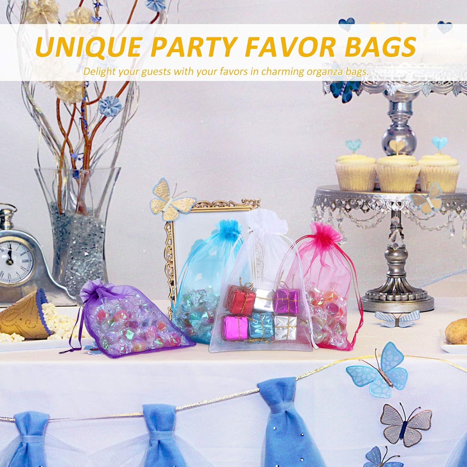 100PCS 4x6 Inch Organza Drawstring Pouches for Wedding Favors
