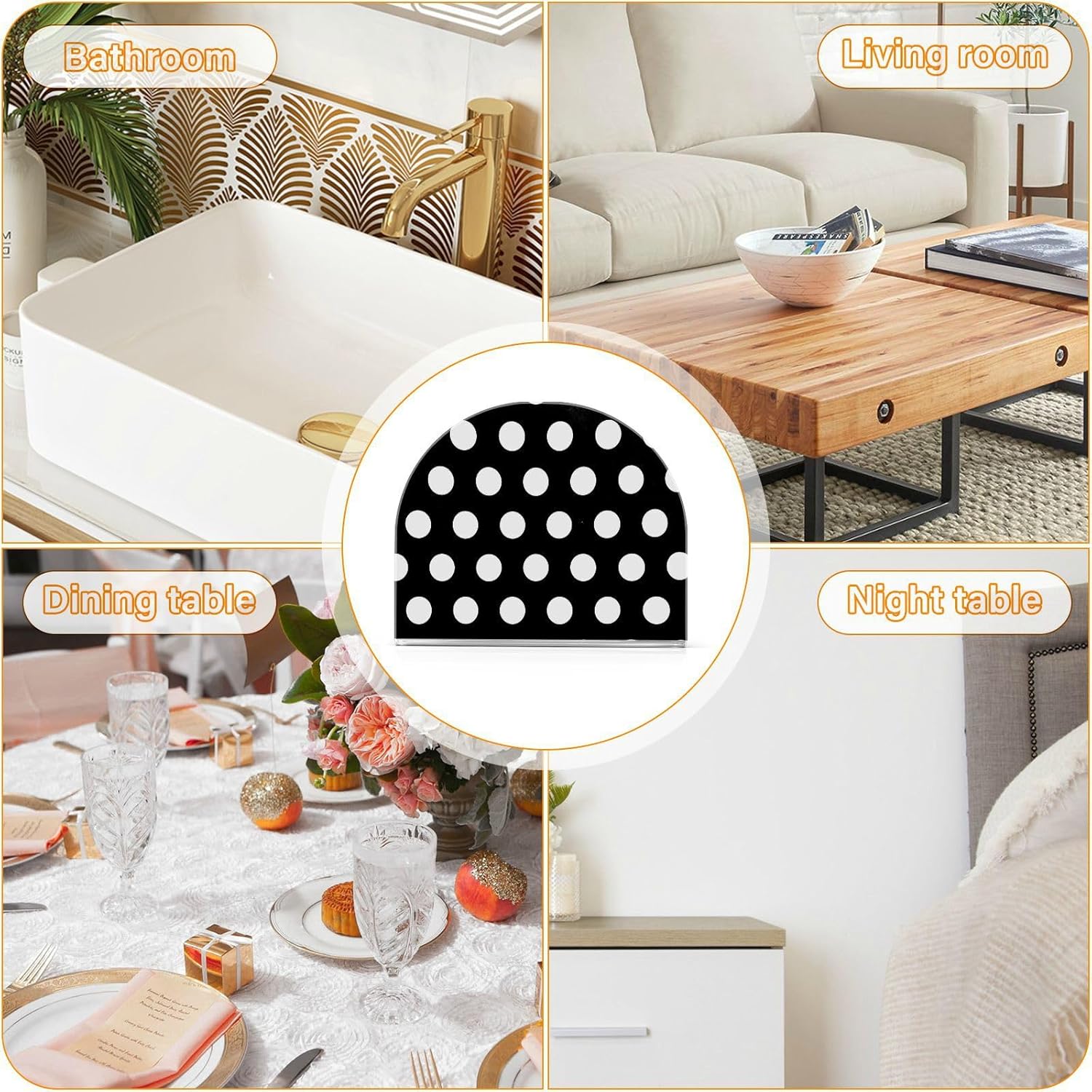 Caikeny Napkin Holder Black White Polka Dot Acrylic