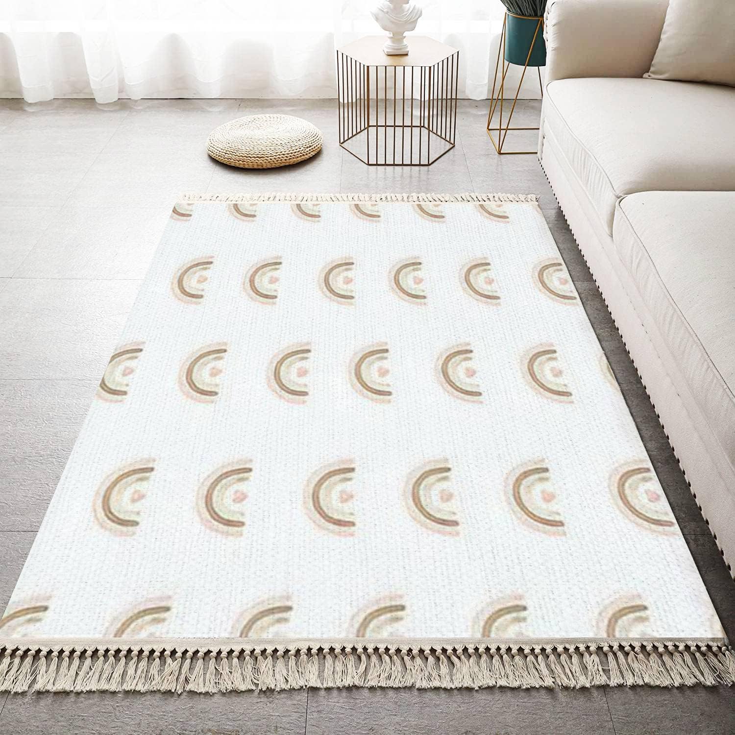 Boho Style Area Rug with Tassels for Kids Room