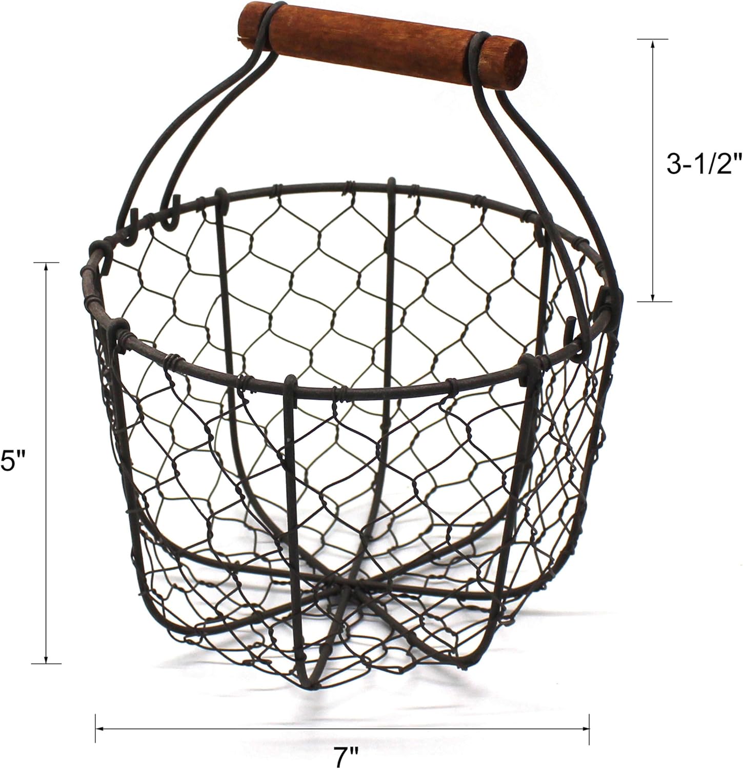 Round Chicken Wire Egg Basket with Wooden Handle