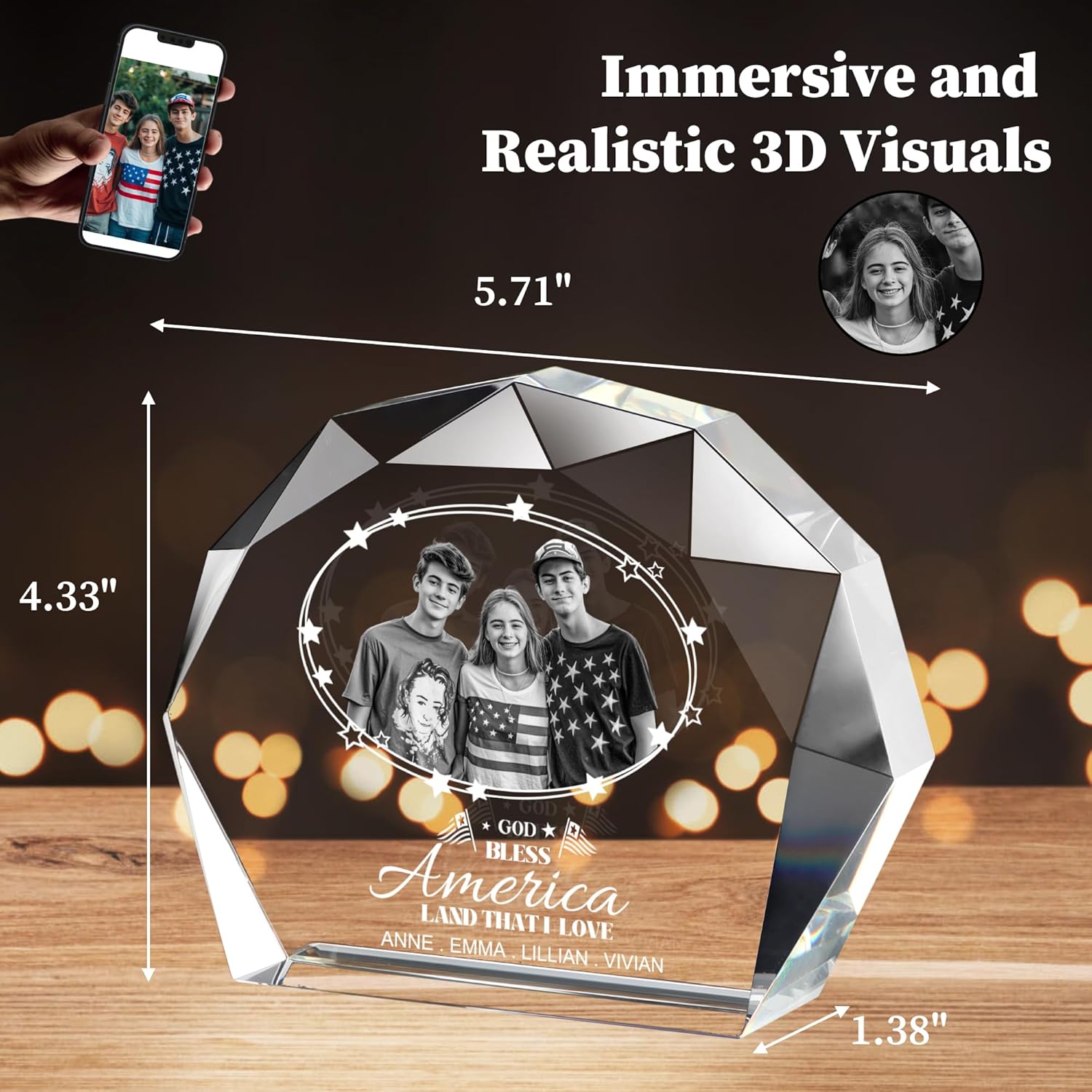 3D Crystal Photo Frame for Couples and Family