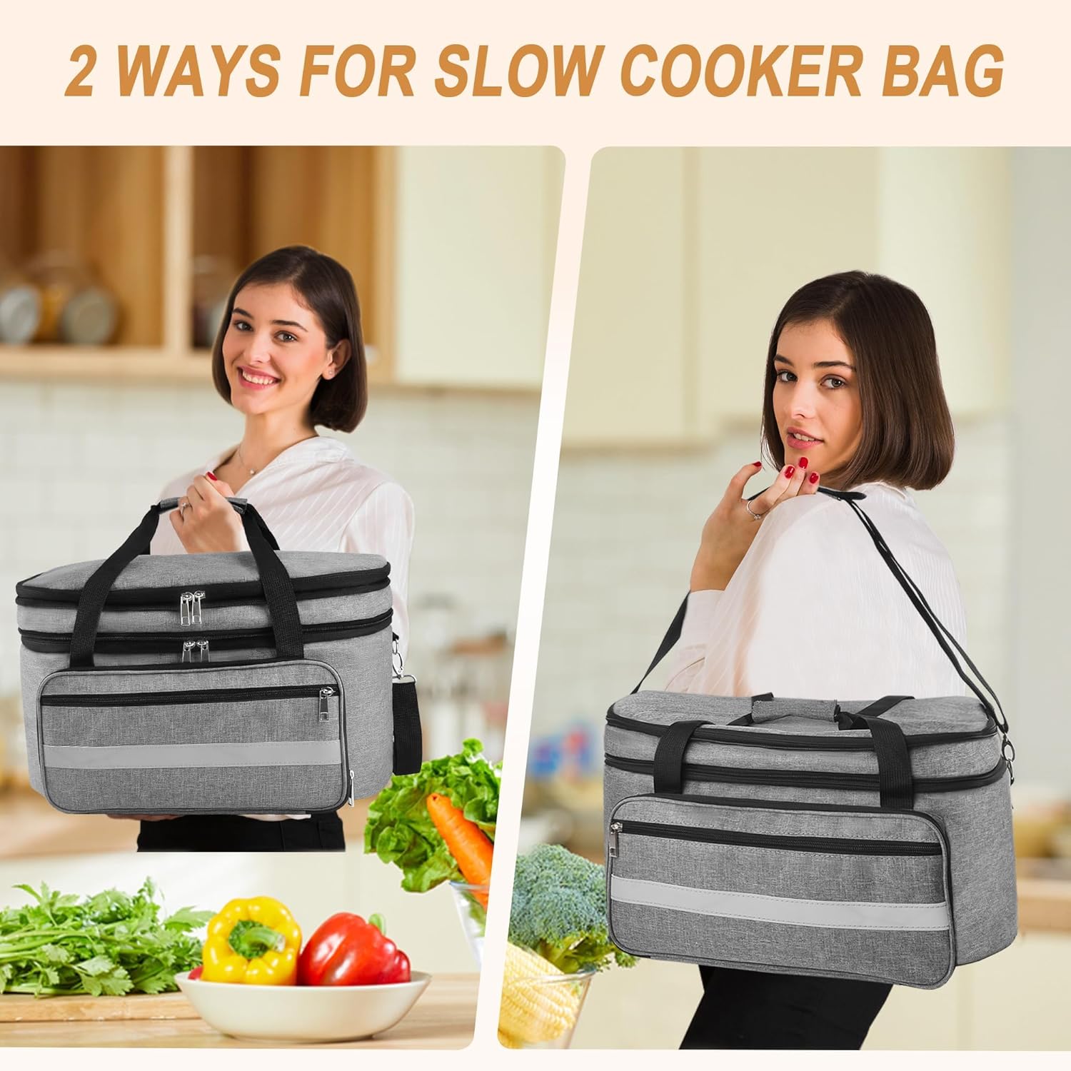 Double Layer Slow Cooker Carrying Bag for 6-8 Quart Crock Pot