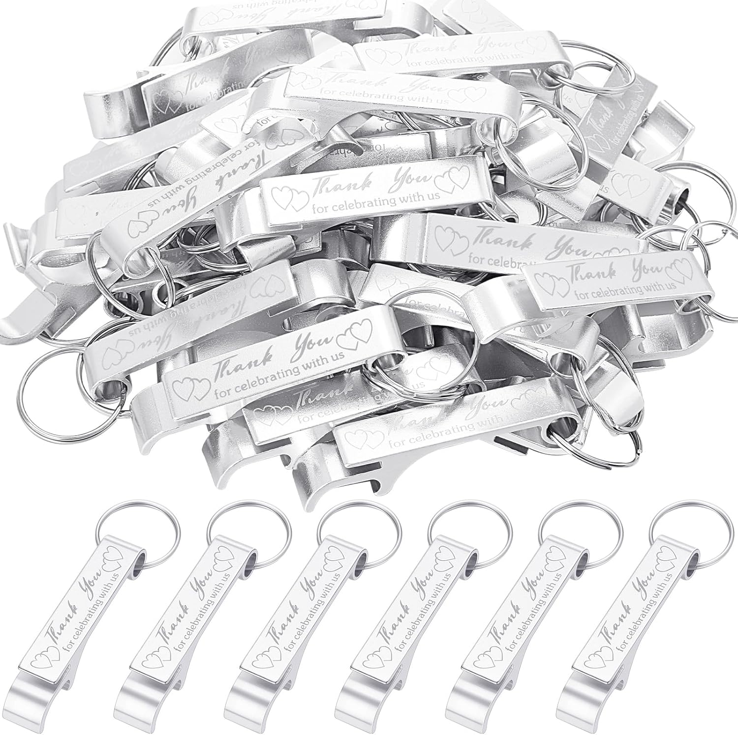 Dandat 100 Pcs Silver Bottle Opener Keychain Wedding Favors