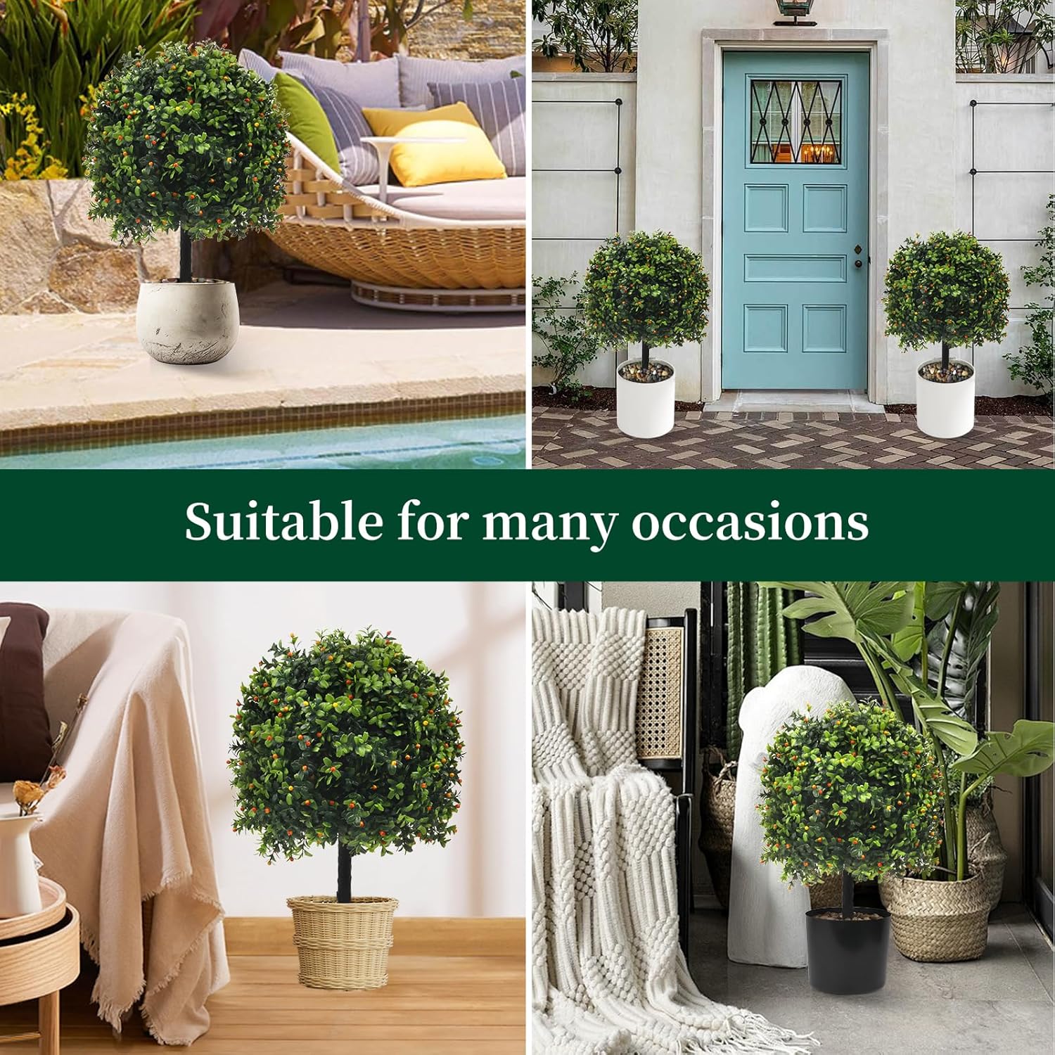 KUKKUME Artificial Boxwood Topiary Set of 2