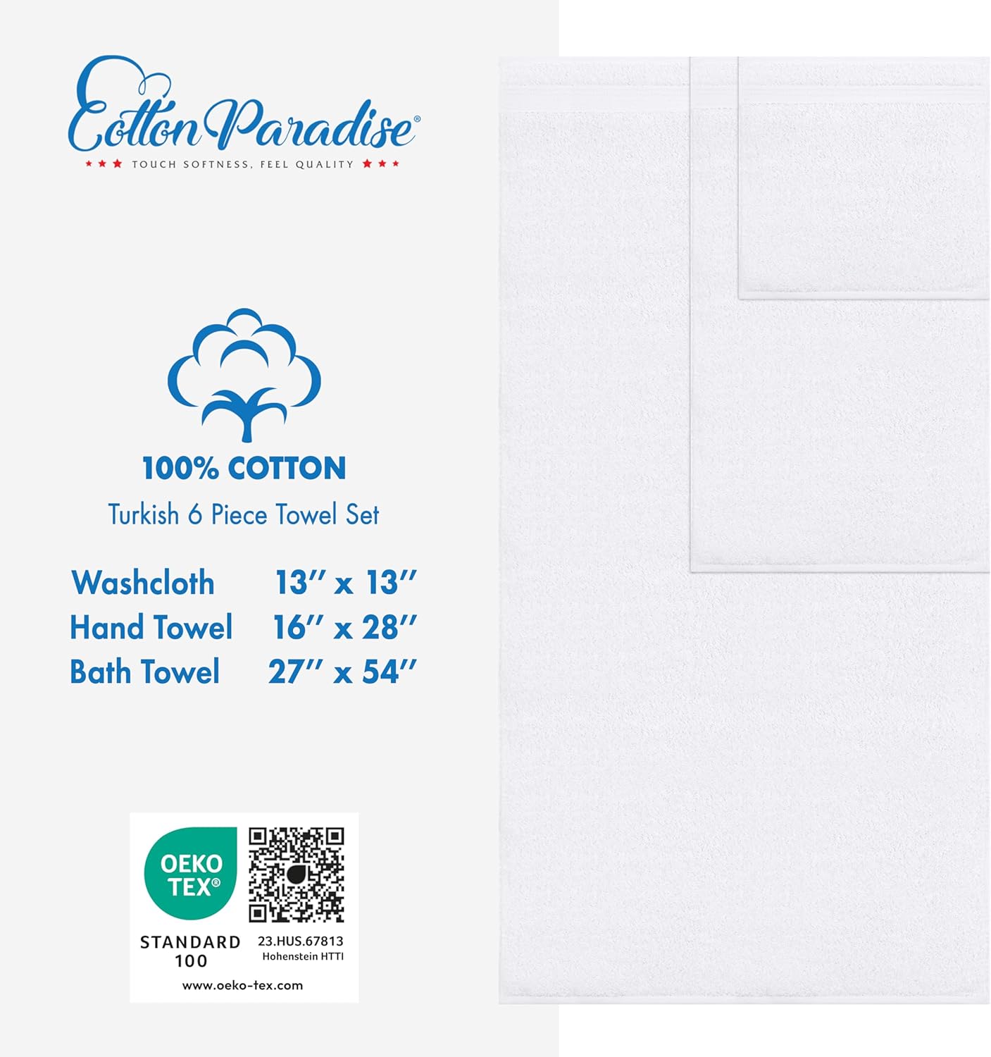 Cotton Paradise 6 Piece Towel Set White