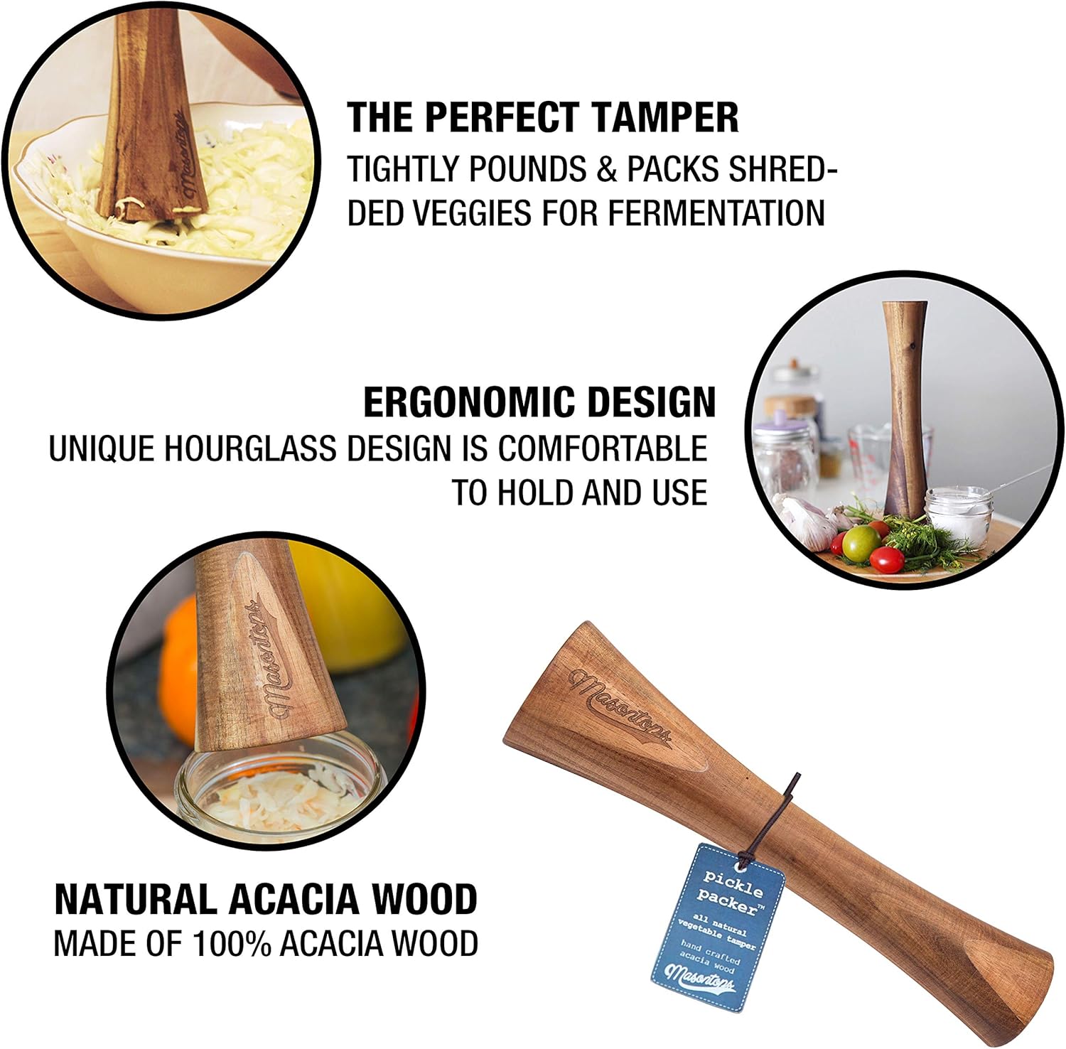 Masontops Pickle Packer - Acacia Wood Fermentation Tool