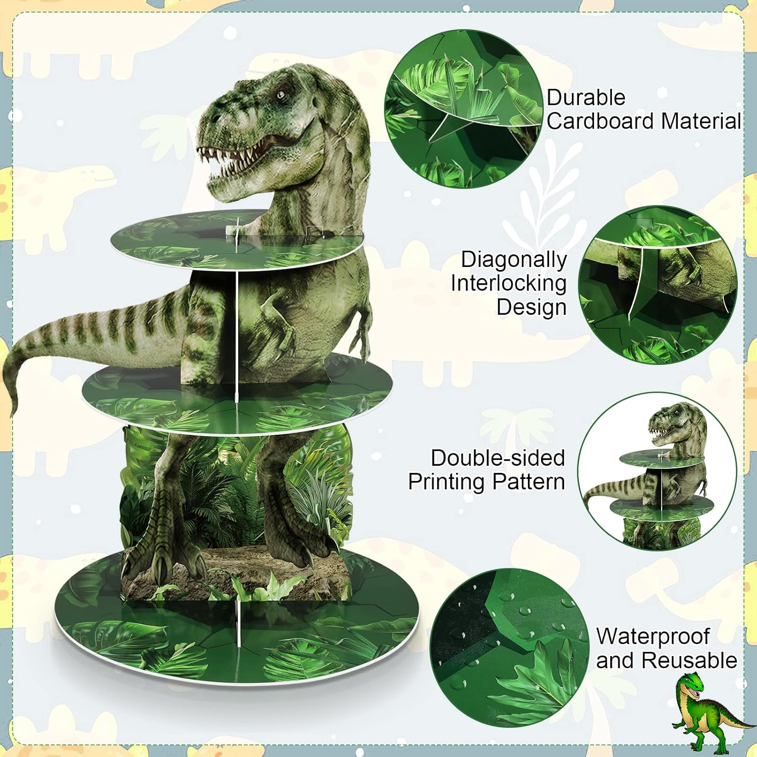 3 Tier Dinosaur Cupcake Stand Party Decorations