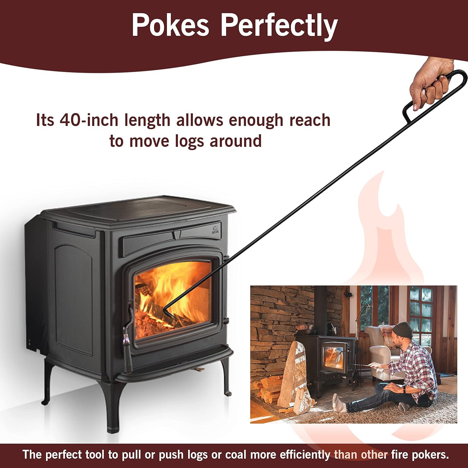 FEBTECH 40-Inch Fire Pit Poker - Black