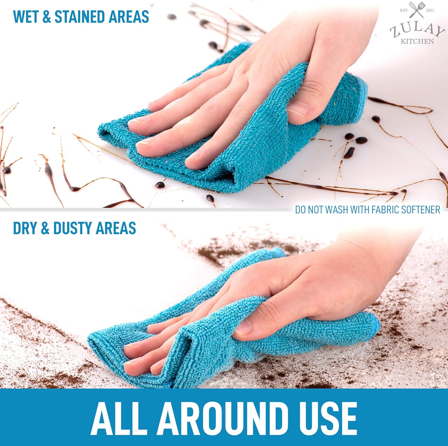 Zulay Kitchen 12 Pack Microfiber Cloths - 12x12 Inch Lint Free for Cleaning