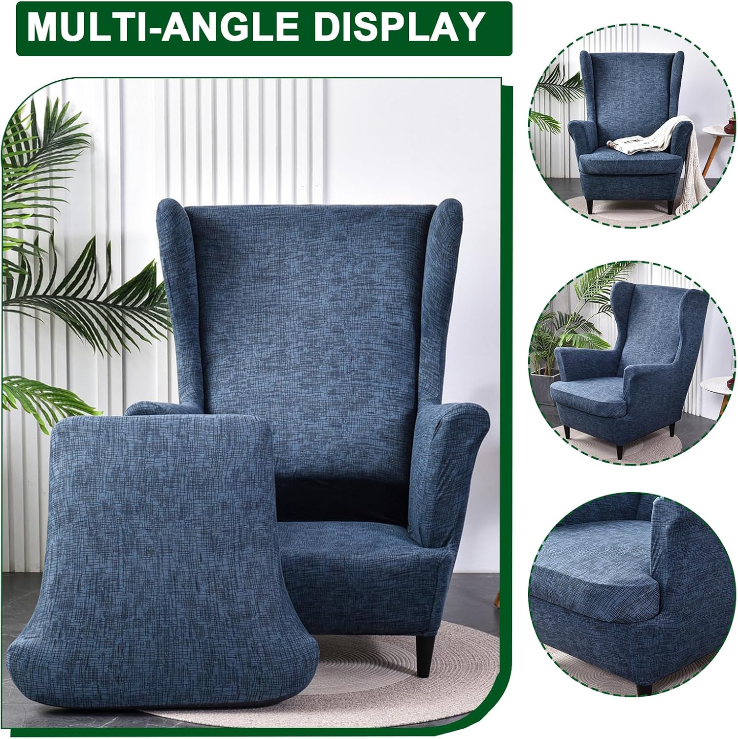 CRFATOP 2 Piece Wingback Chair Slipcovers with Elastic Bottom