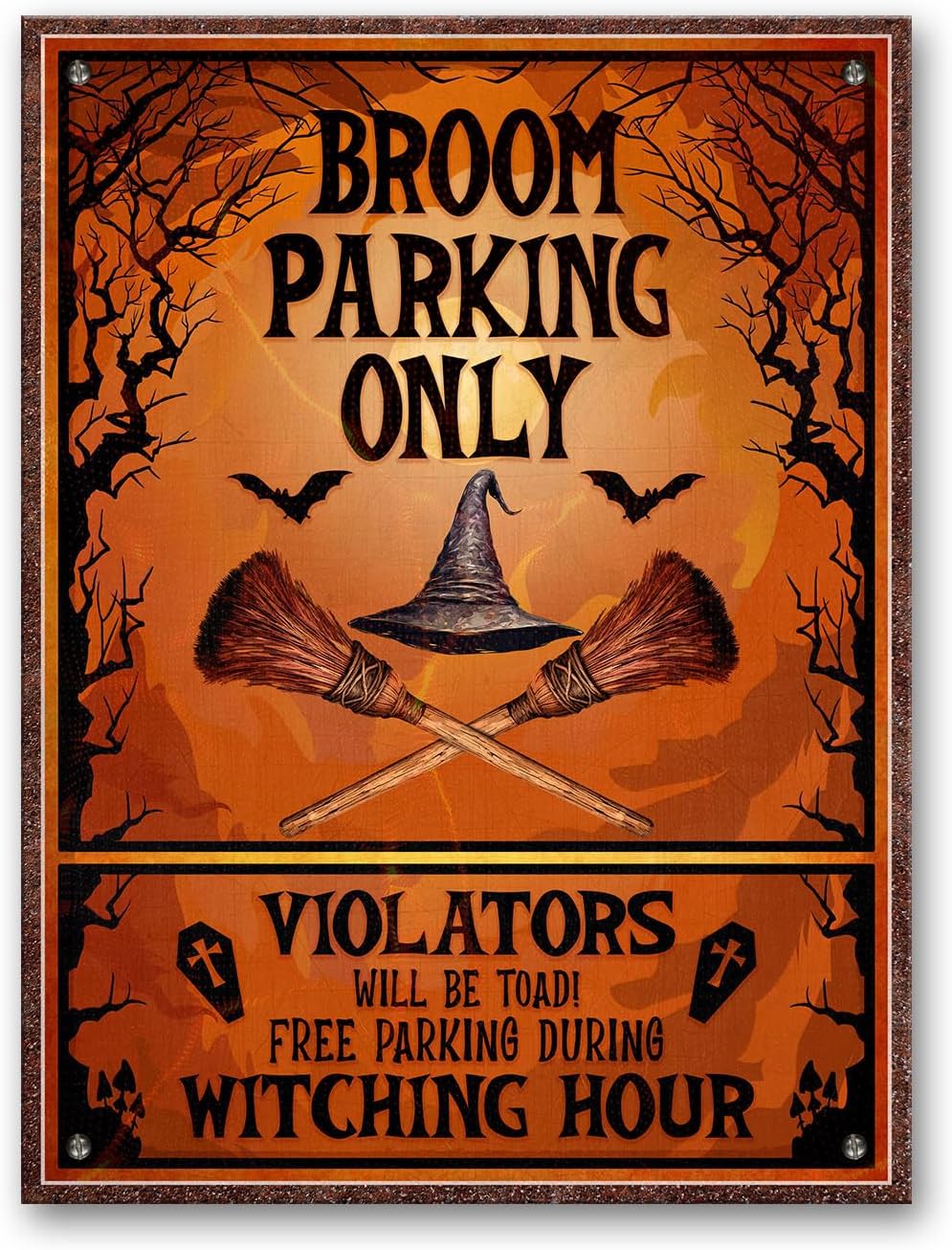 Broom Parking Only Witch Halloween Metal Sign