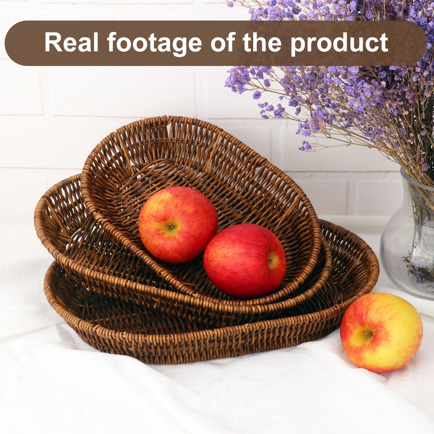 3 PCS Handwoven Oval Wicker Baskets Set