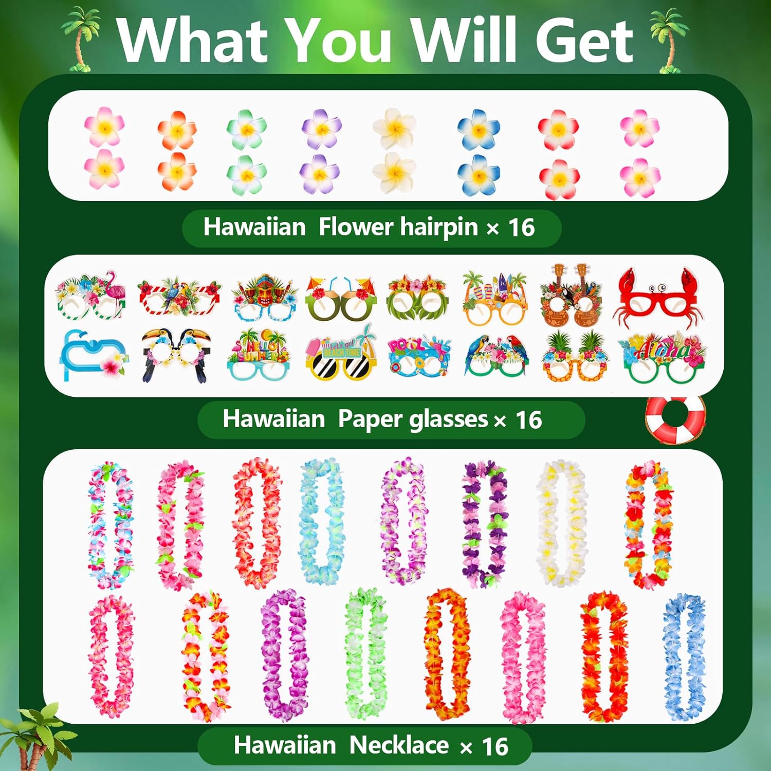 Atonofun 48PCS Hawaiian Luau Party Supplies