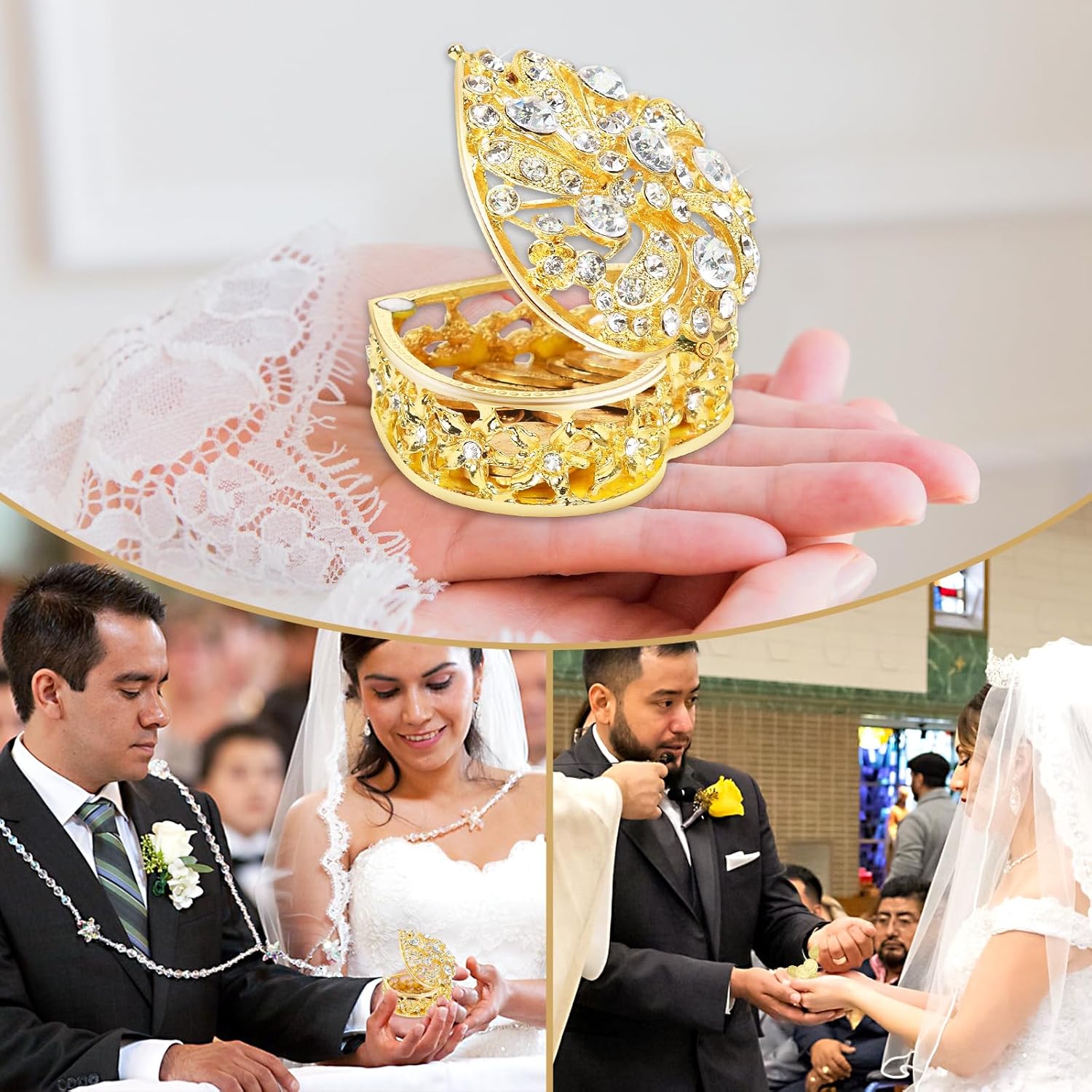 Catholic Wedding Arras Coins Set with 13 Gold Virgen of Guadalupe Coins