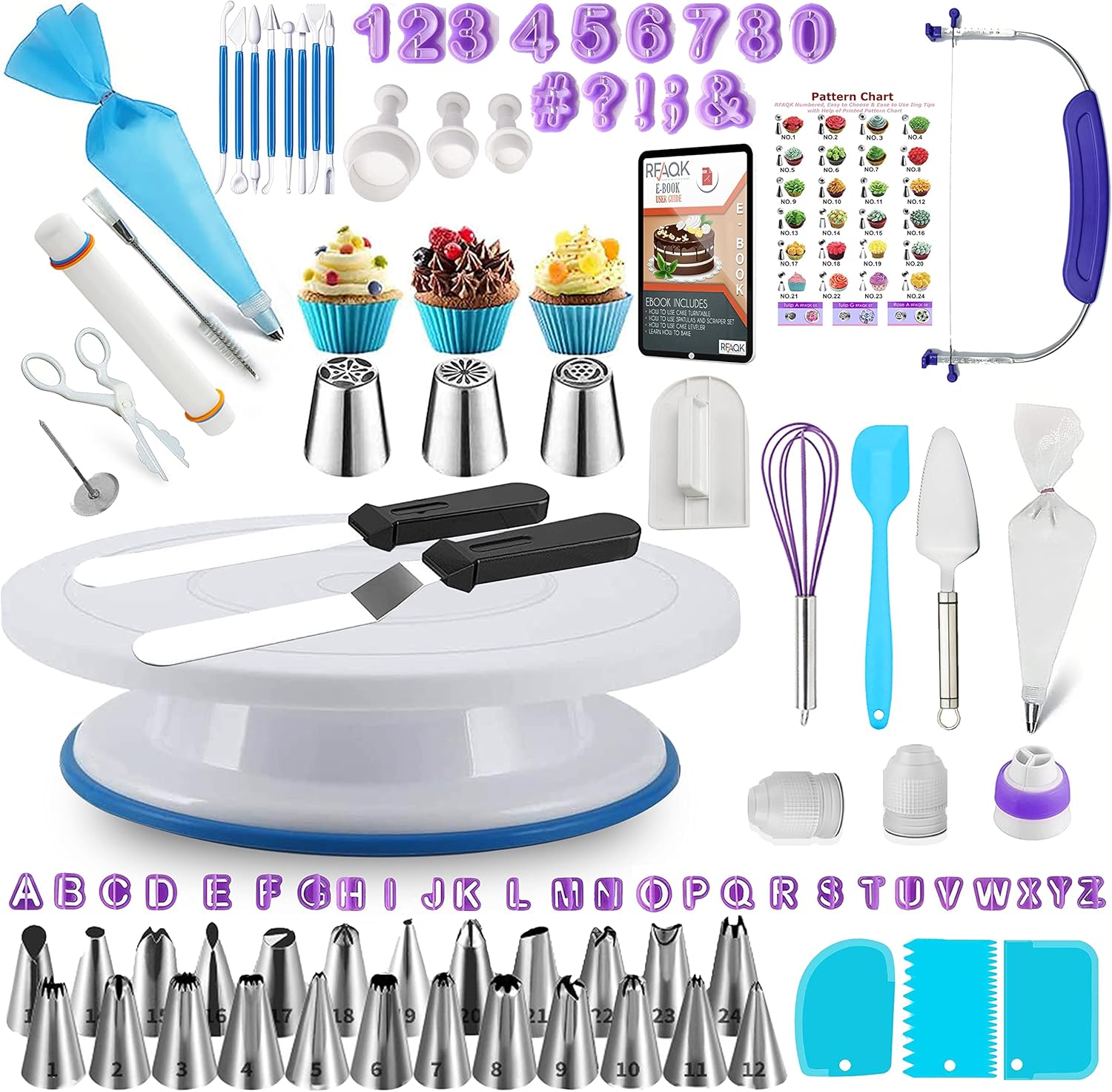 RFAQK 230pcs Cake Decorating Kit with Turntable and Tips