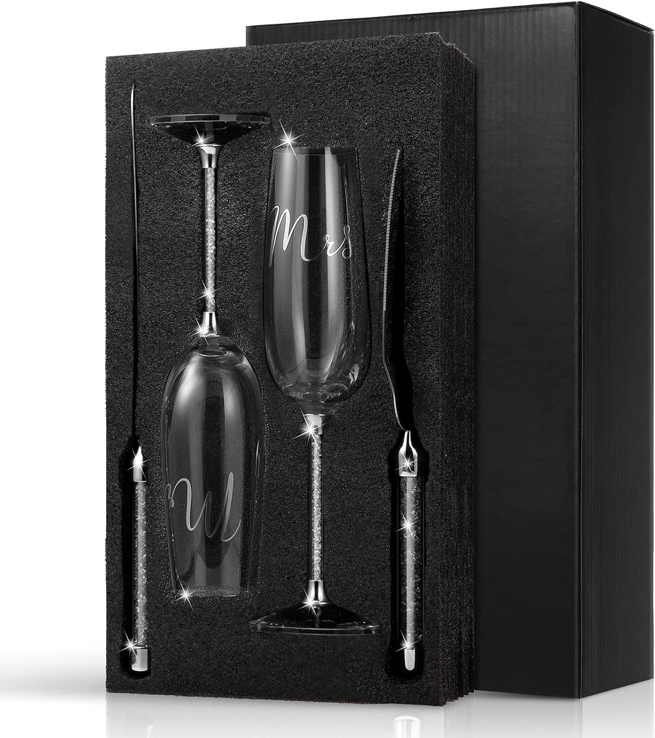 4 Piece Wedding Cake Knife and Champagne Flutes Server Set