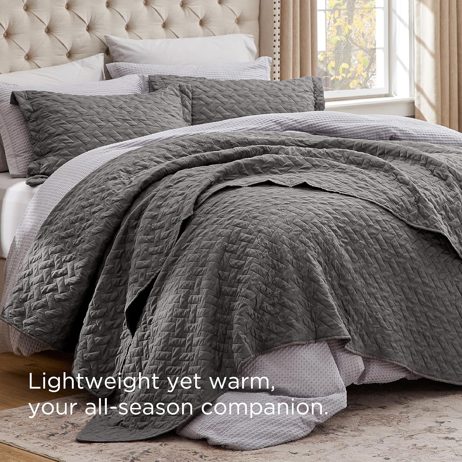 Bedsure King Size Quilt - Grey Basket Weave Bedspread