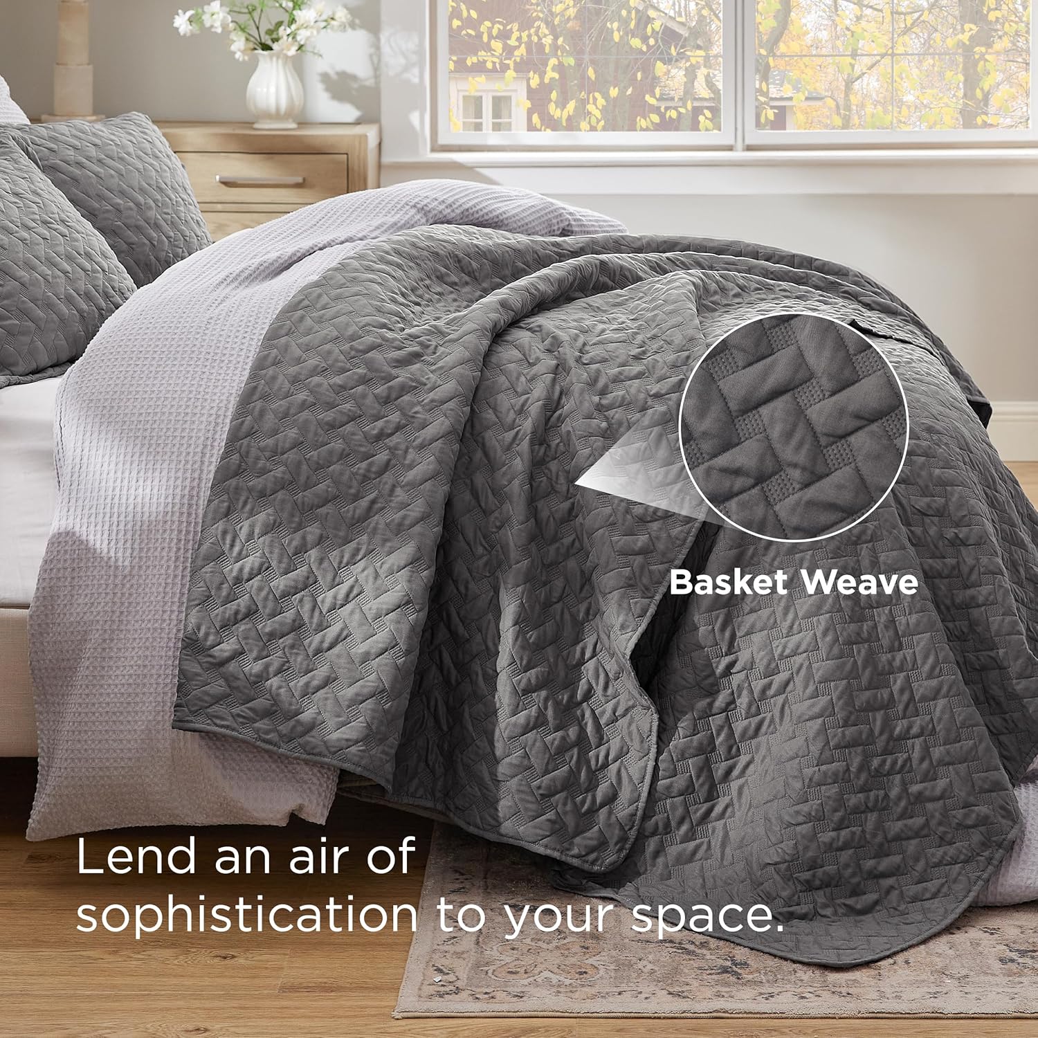 Bedsure King Size Quilt - Grey Basket Weave Bedspread