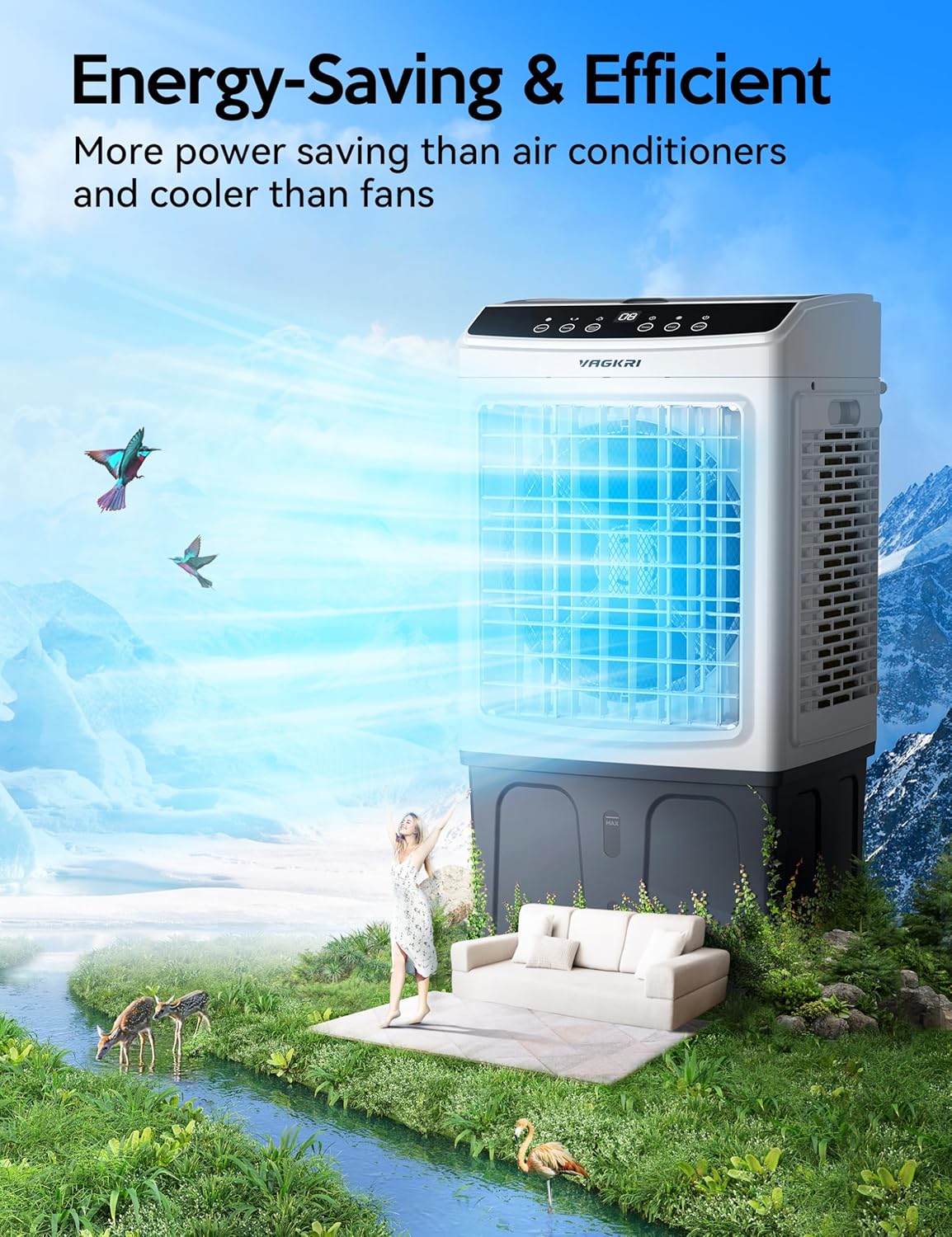 VAGKRI 35 Inch Evaporative Cooler with Remote Control