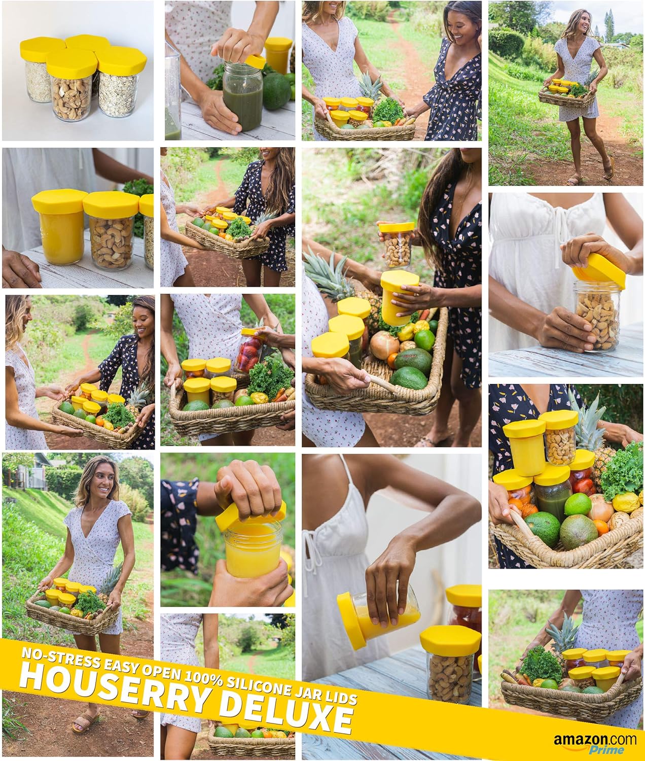 HOUSERRY DELUXE Easy-Grip Silicone Jar Lid 3 Pcs Yellow Wide Mouth