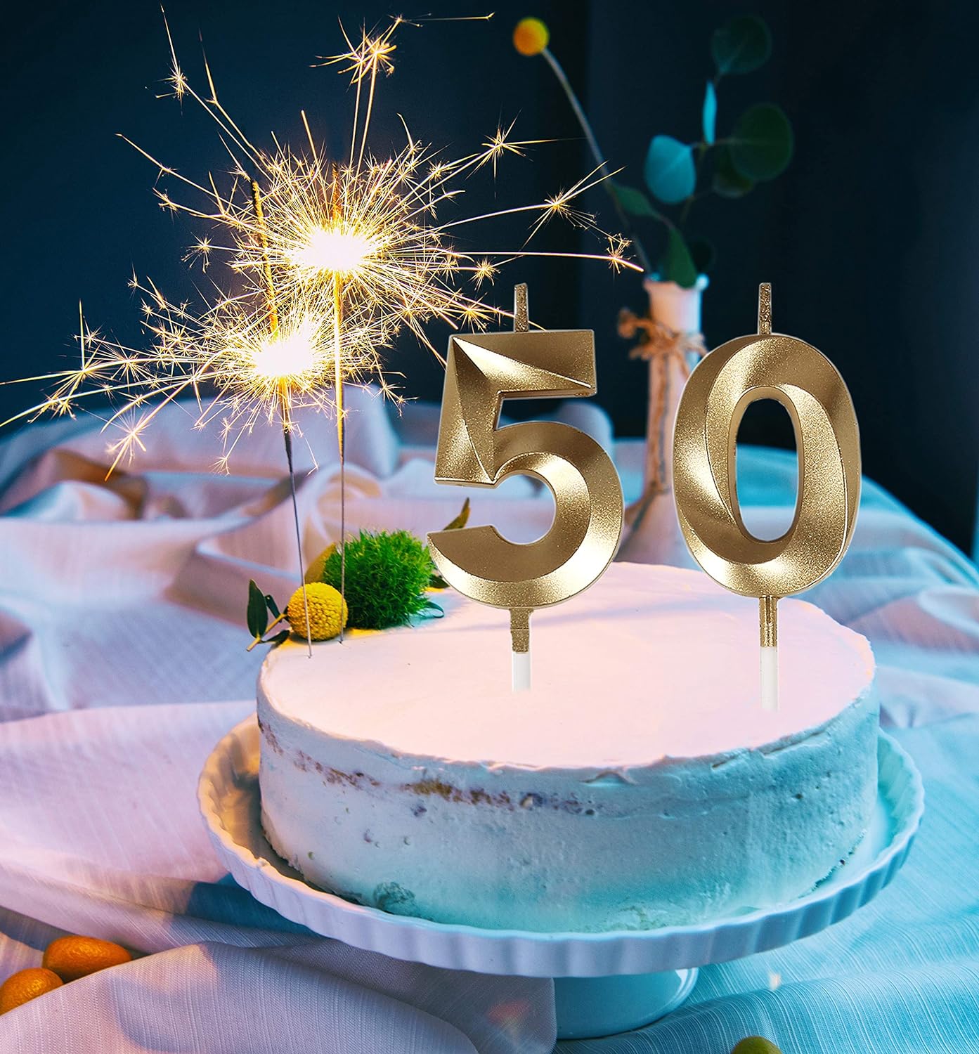 Gold Number 50 Birthday Candles Cake Topper