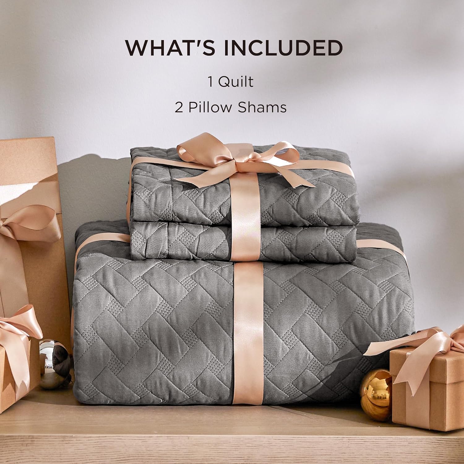 Bedsure King Size Quilt - Grey Basket Weave Bedspread