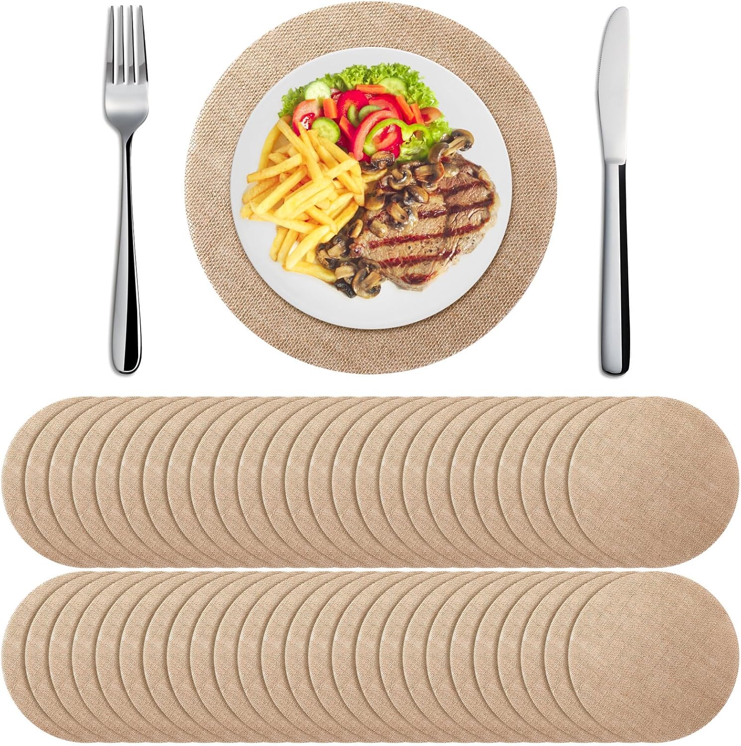 Mifoci 100 Piece Burlap Placemats Round Reusable Table Mats