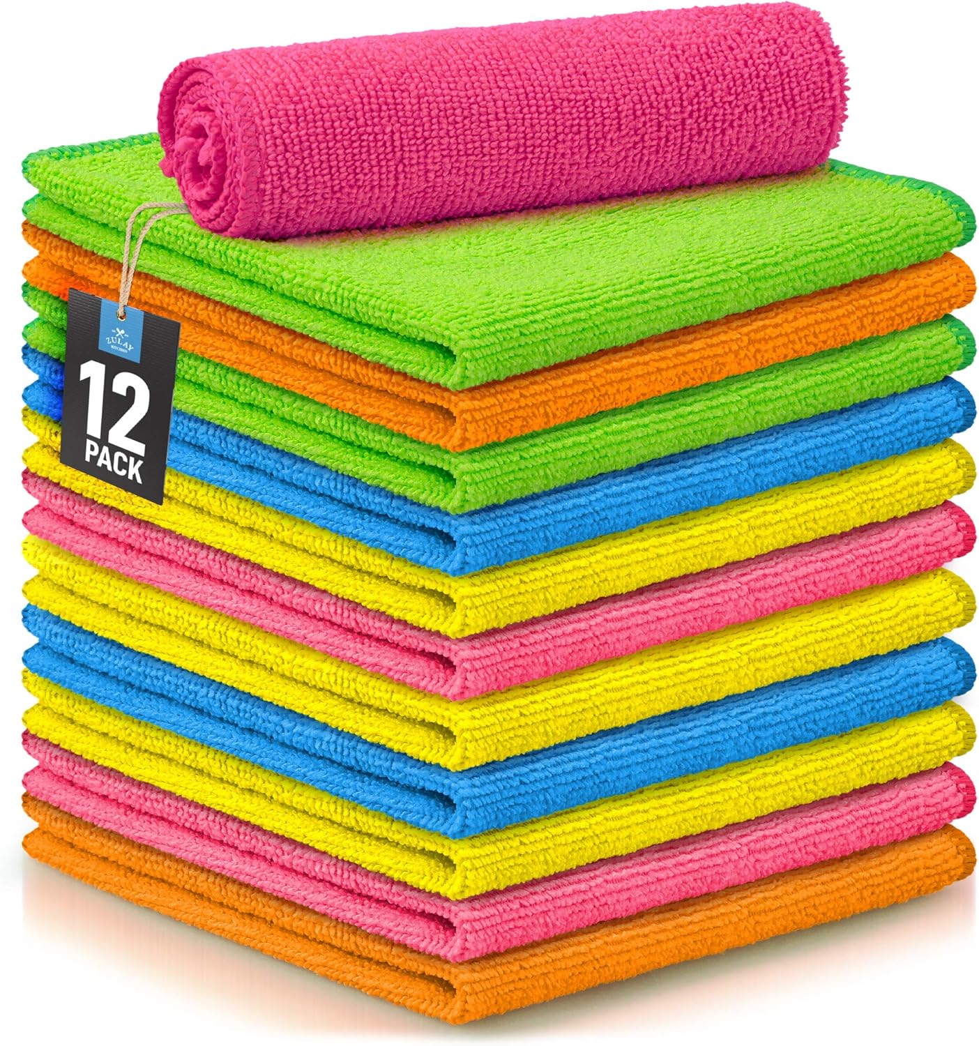 Zulay Kitchen 12 Pack Microfiber Cloths - 12x12 Inch Lint Free for Cleaning