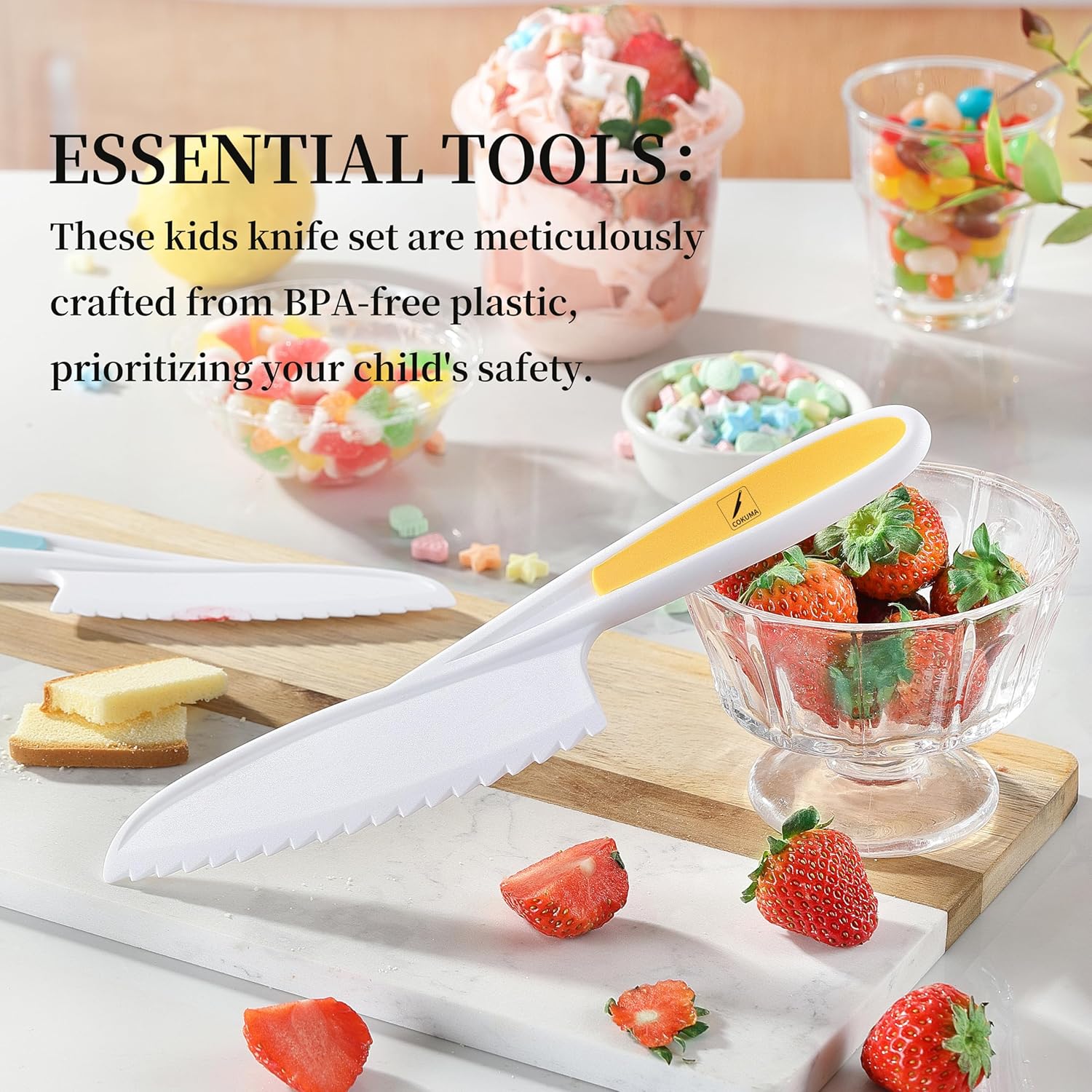 Toddler Knife Set with Serrated Edges for Safe Kids Cooking