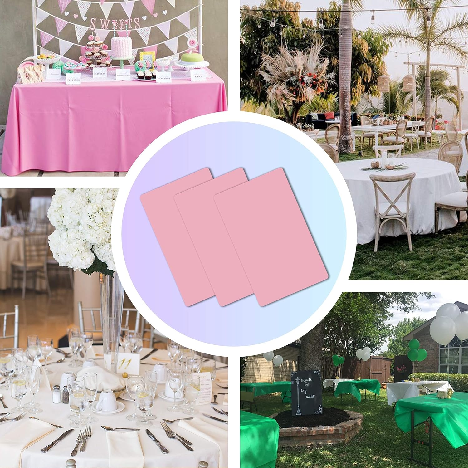 Childom 3 Pack Pink Plastic Tablecloths for Rectangle Tables