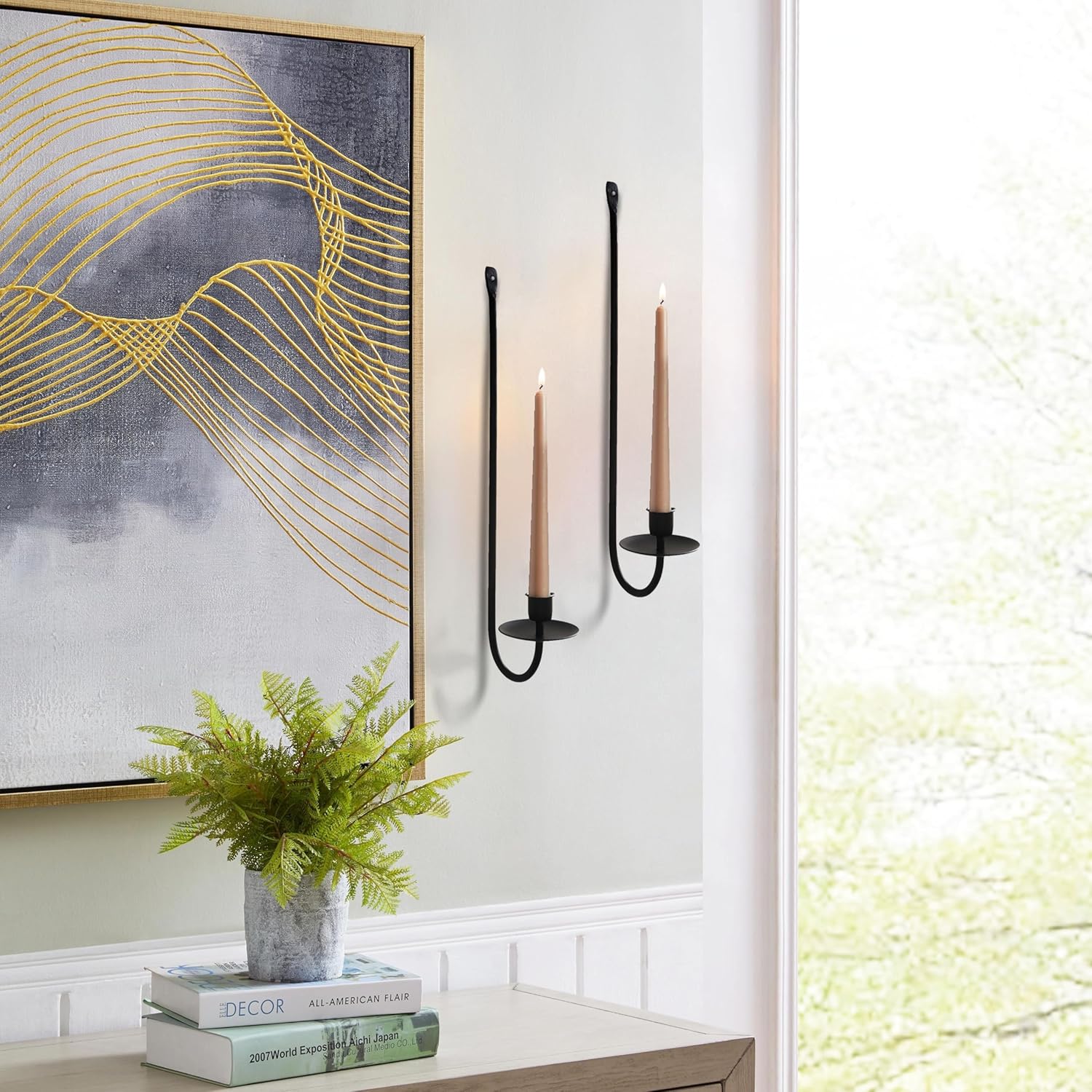 Remenna Wall Candle Sconce Holder Set of 2 Black Modern Rustic