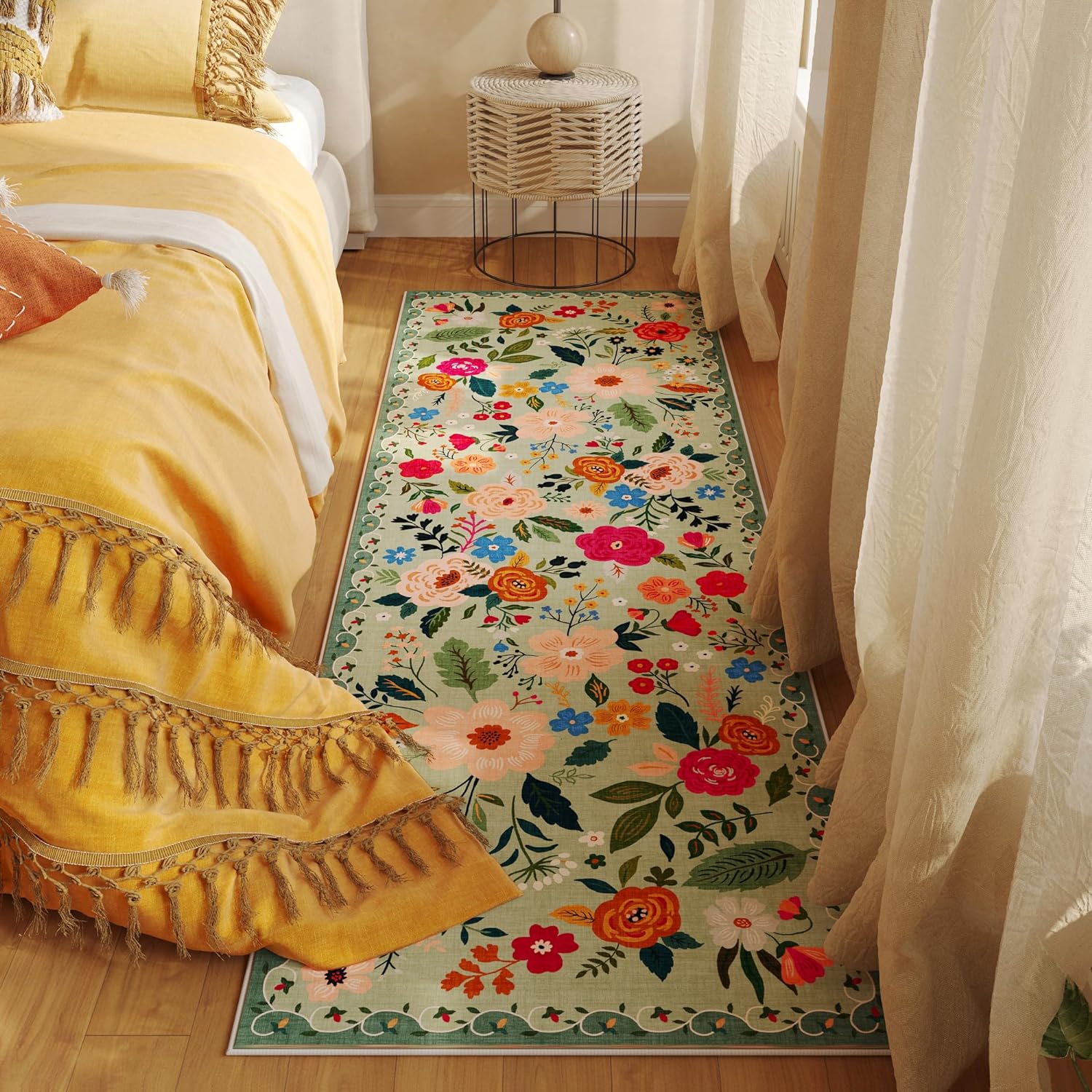 Soft Floral Runner Rug with Non Slip Rubber Backing