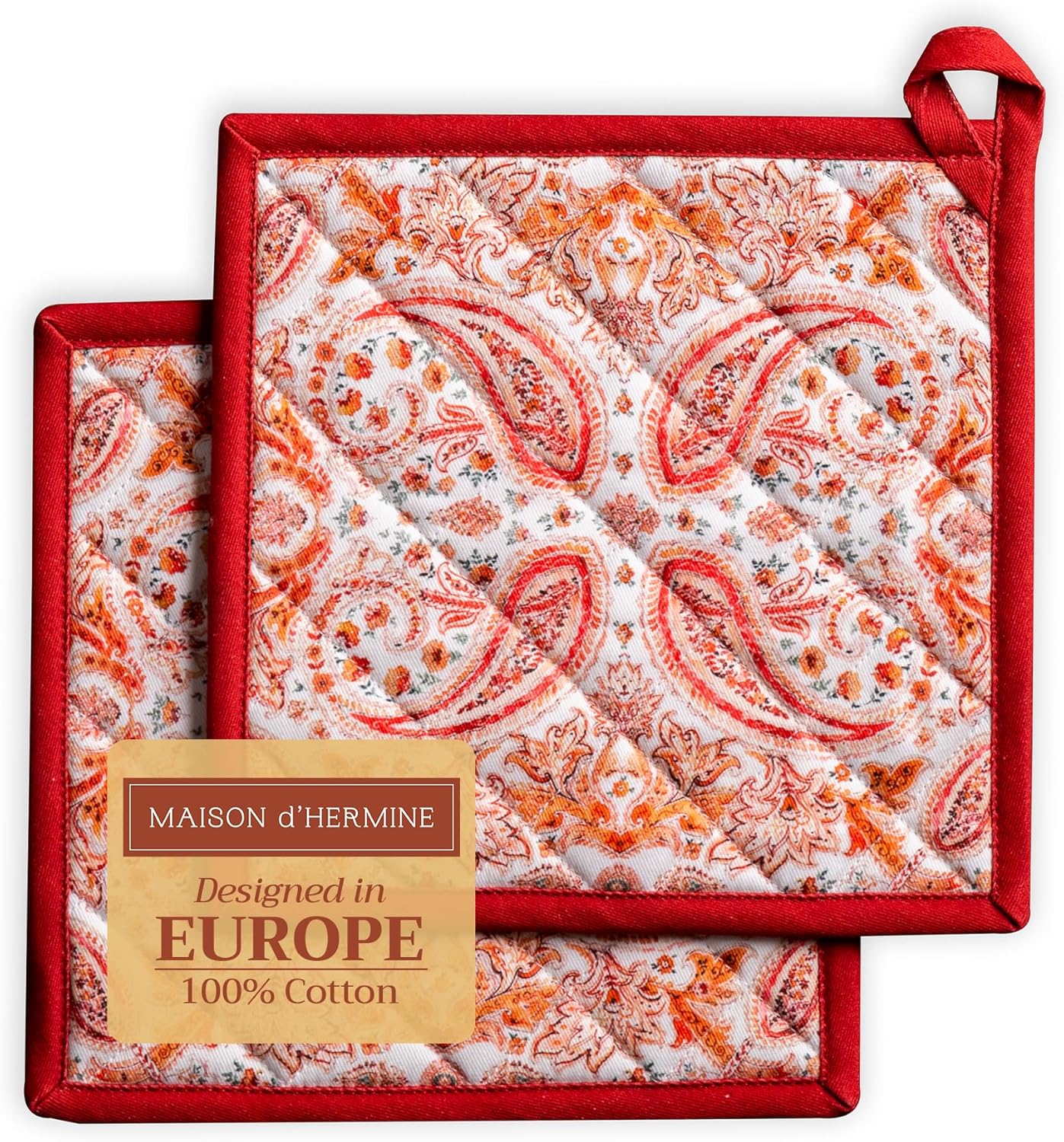 Maison d Hermine 100 Cotton Potholder Set of 2 8x8 Hot Pads