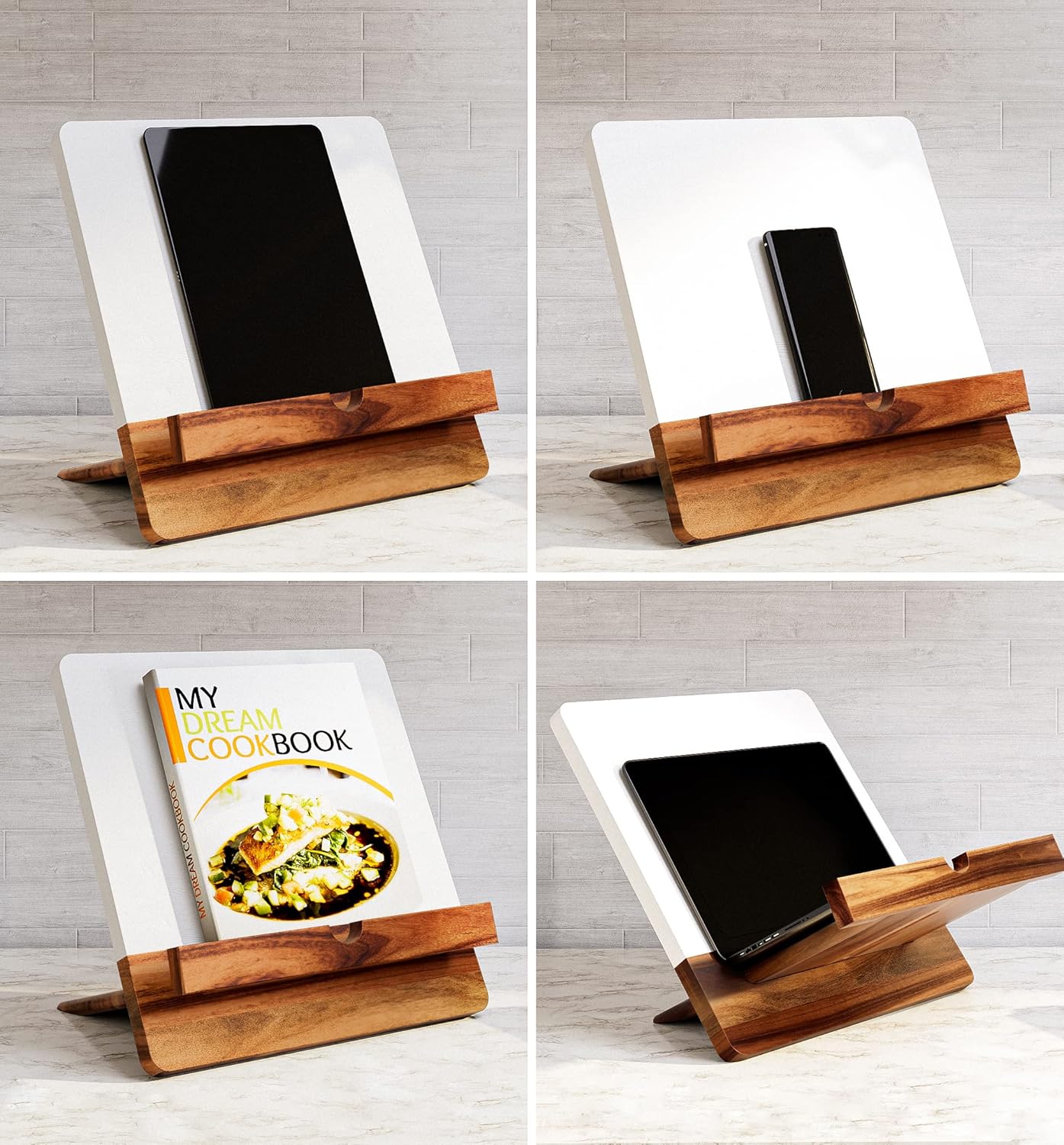 Acacia Cookbook Stand for Kitchen Counter 12x12 Adjustable Wood