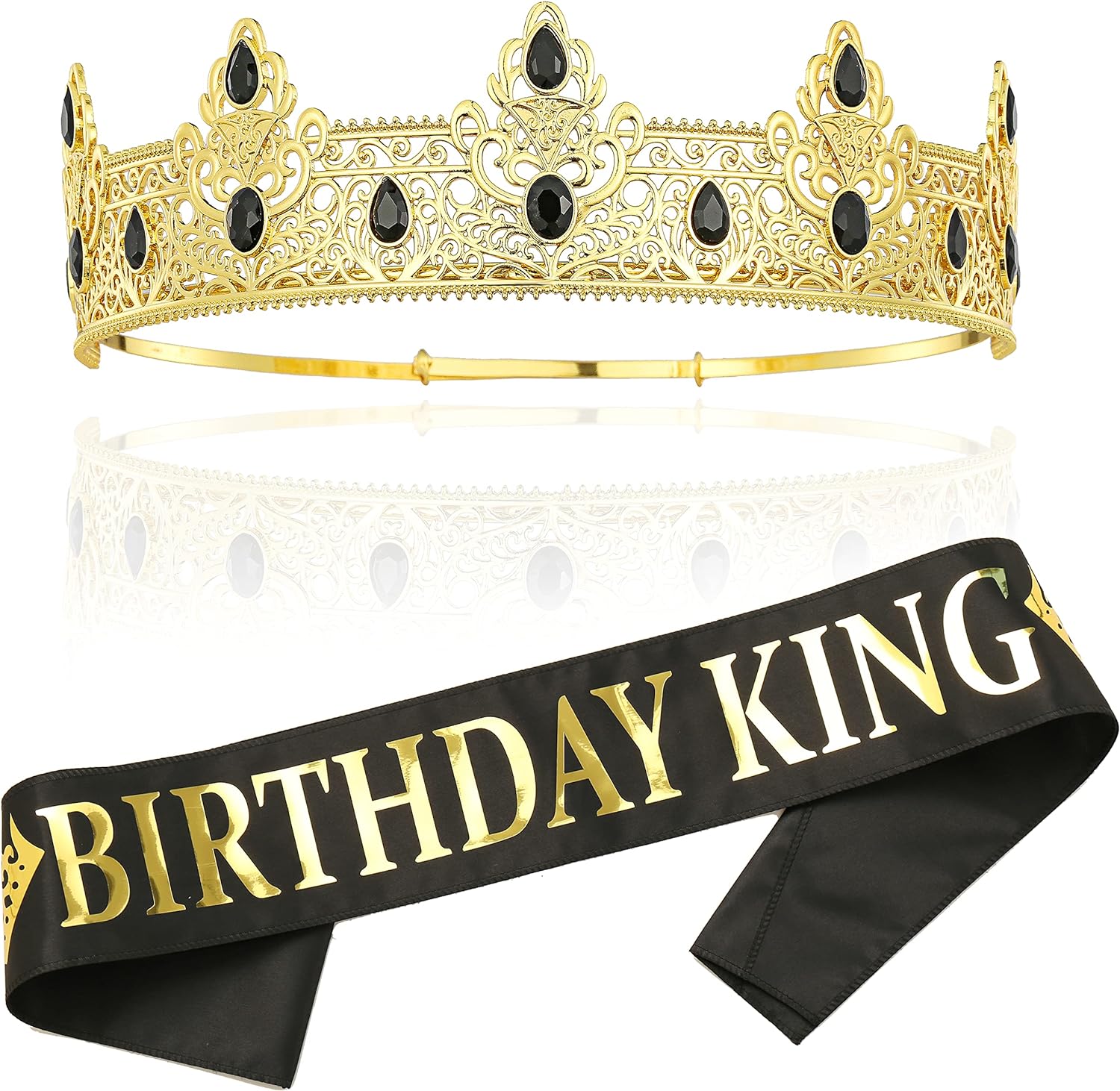 Birthday King Crown and Sash for Men - Gold Design