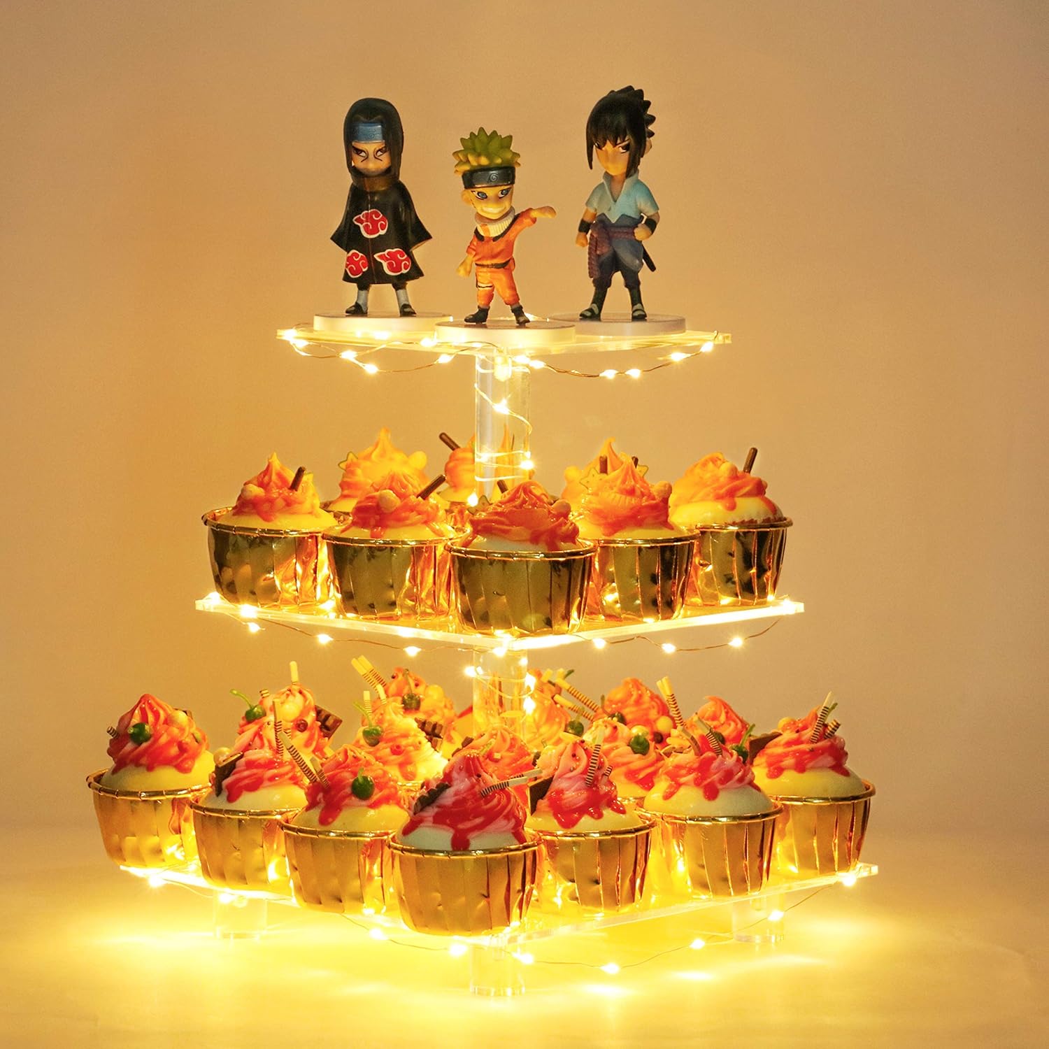 YestBuy 3 Tier Clear Cupcake Stand with LED Light Yellow