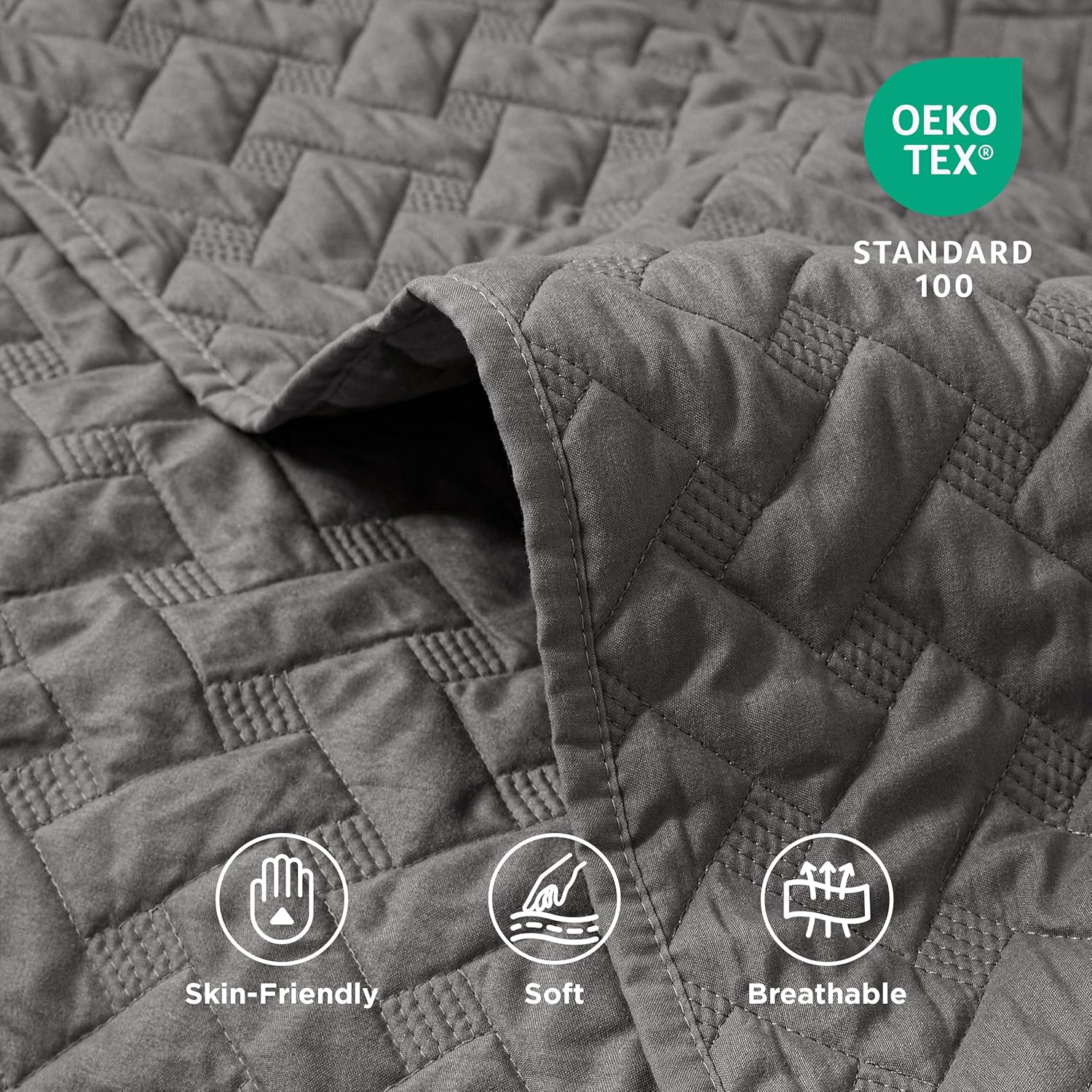 Bedsure King Size Quilt - Grey Basket Weave Bedspread