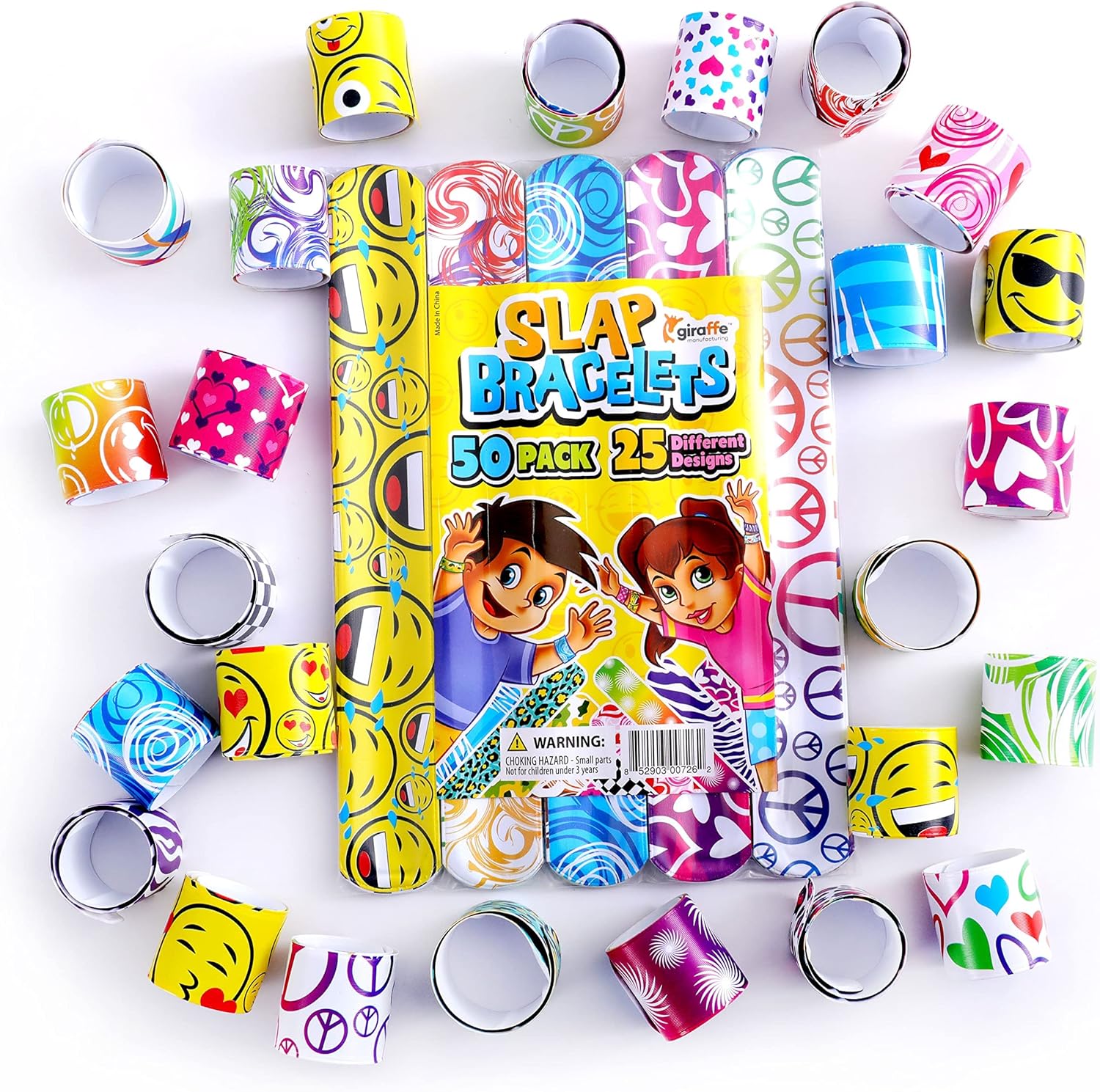 Giraffe Manufacturing 50-Pack Slap Bracelets for Kids