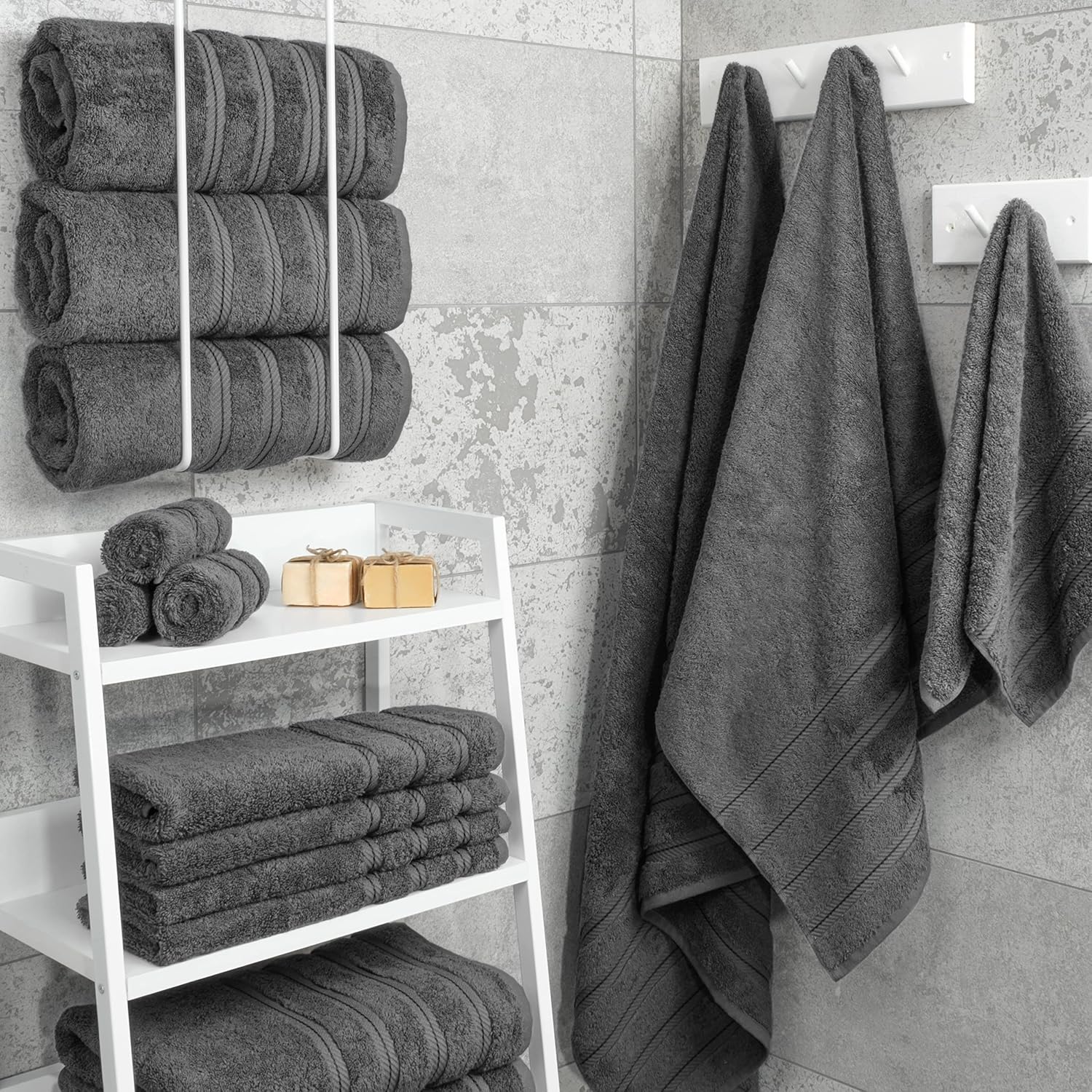 American Soft Linen 4 Piece Bath Towel Set Dark Gray