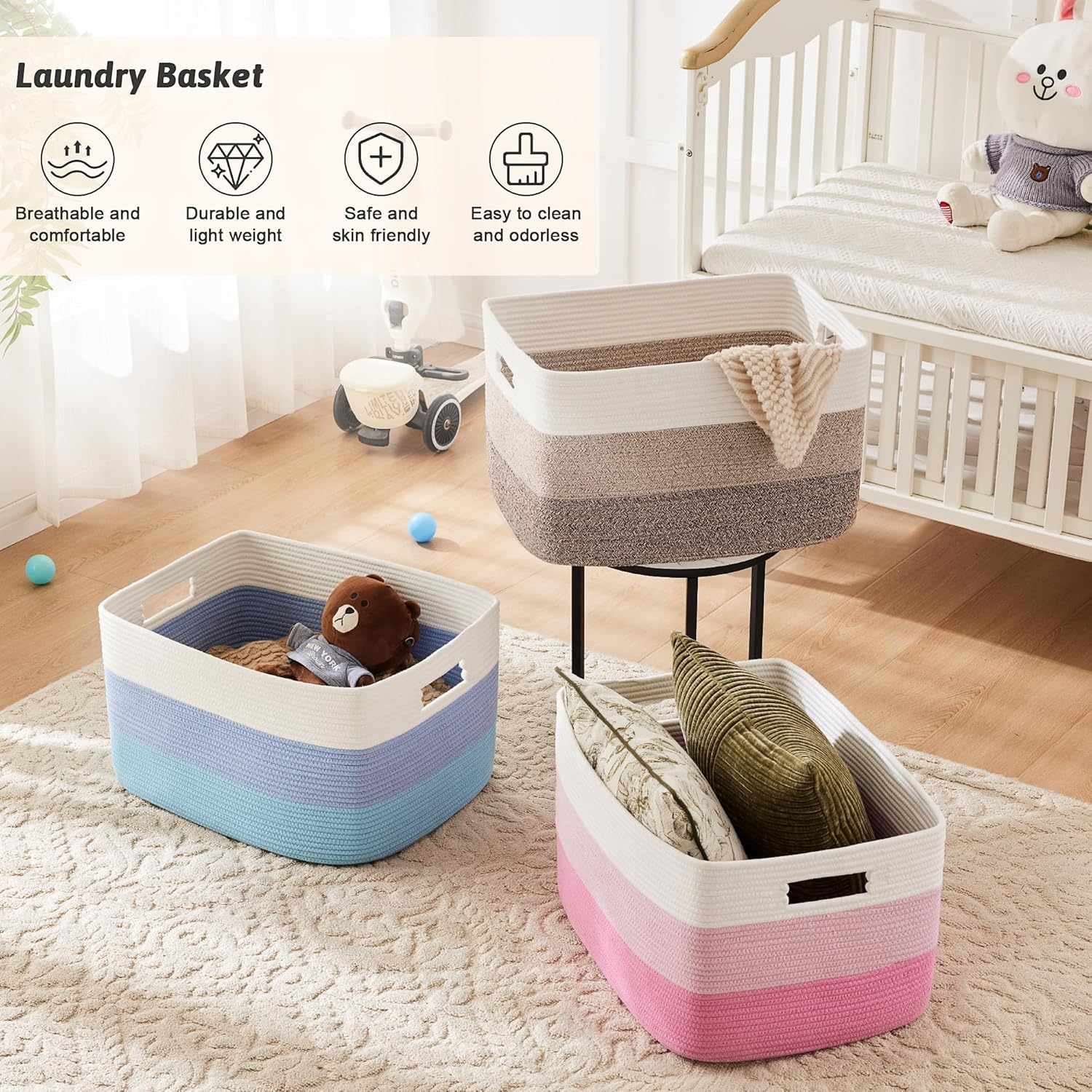 Artfeel Cotton Rope Laundry Basket with Storage