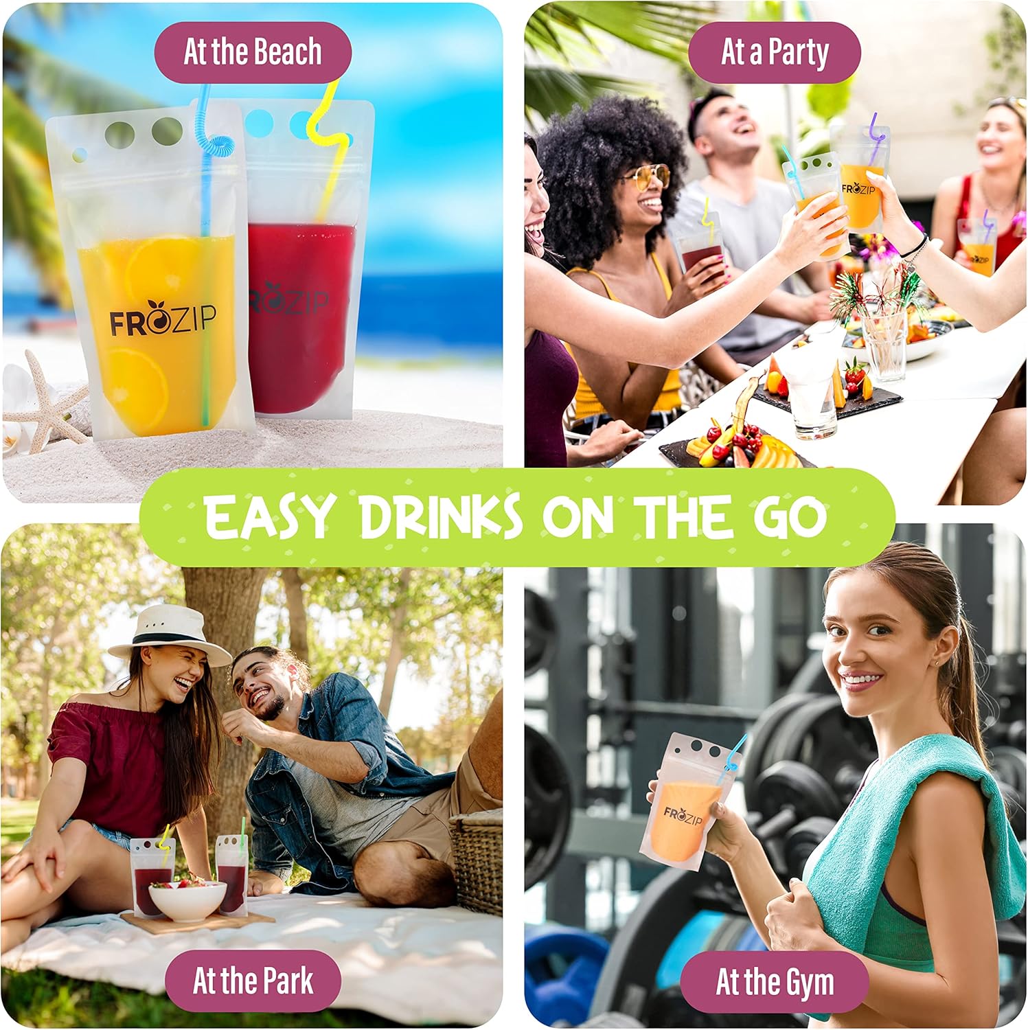 100pcs 16oz Drink Pouches with Straws and Funnel