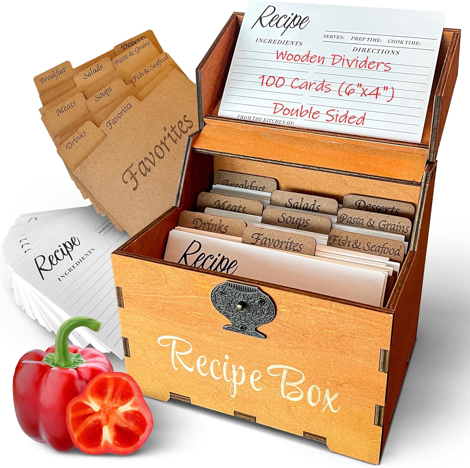 Recipe Box Set with 100 Cards and 9 Dividers