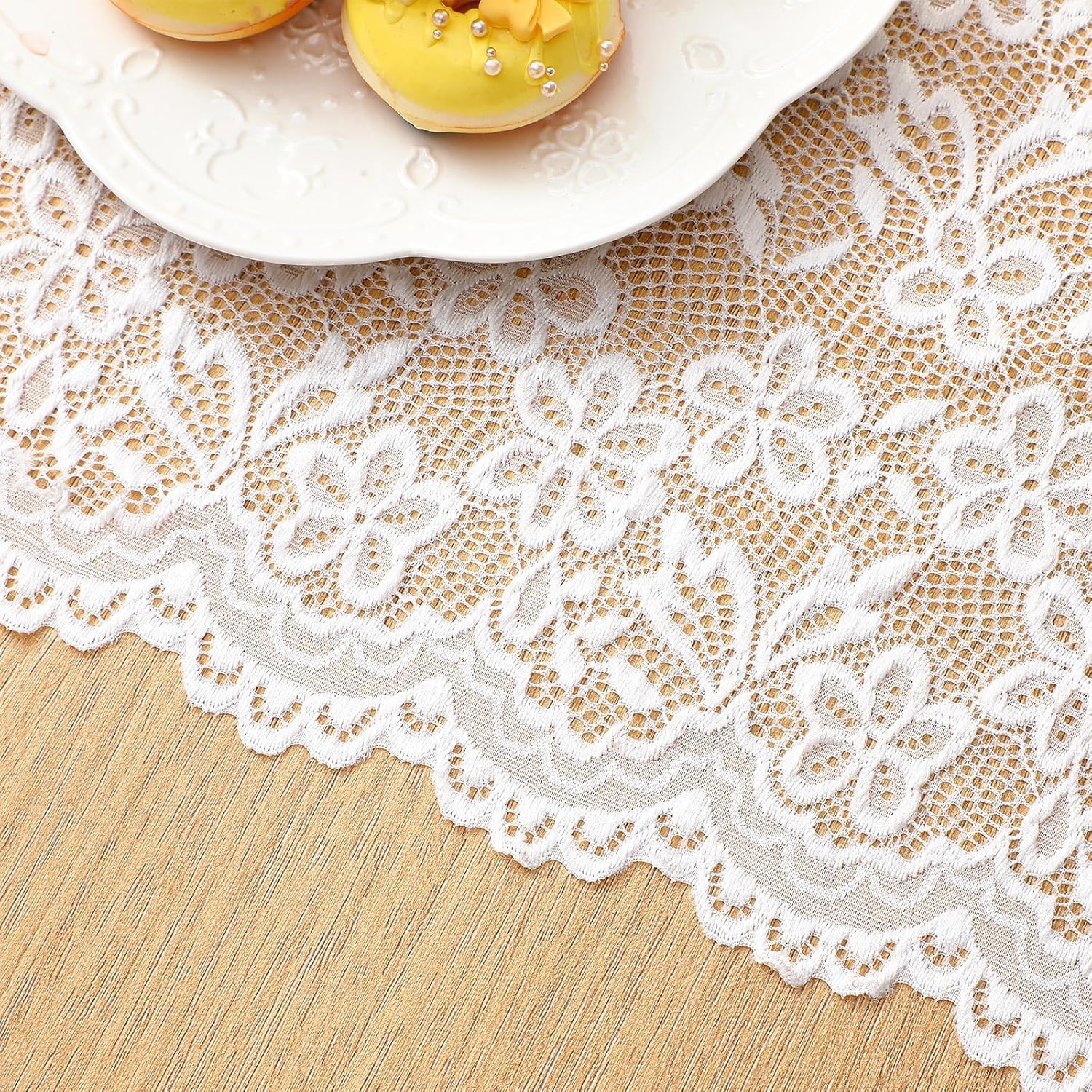 Windkream White Lace Table Runner with Big Bow Ends 12x71 Inch