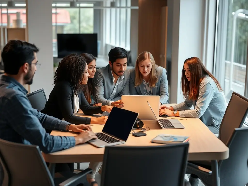 A team of IT professionals collaborating on a technology integration project, showcasing the alignment of technology with business strategies.