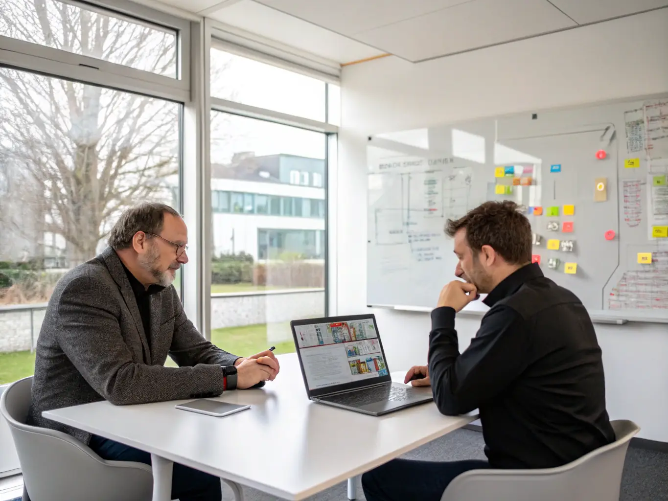 An image of a consultant working with a client on a strategic plan, showcasing collaboration and engagement.